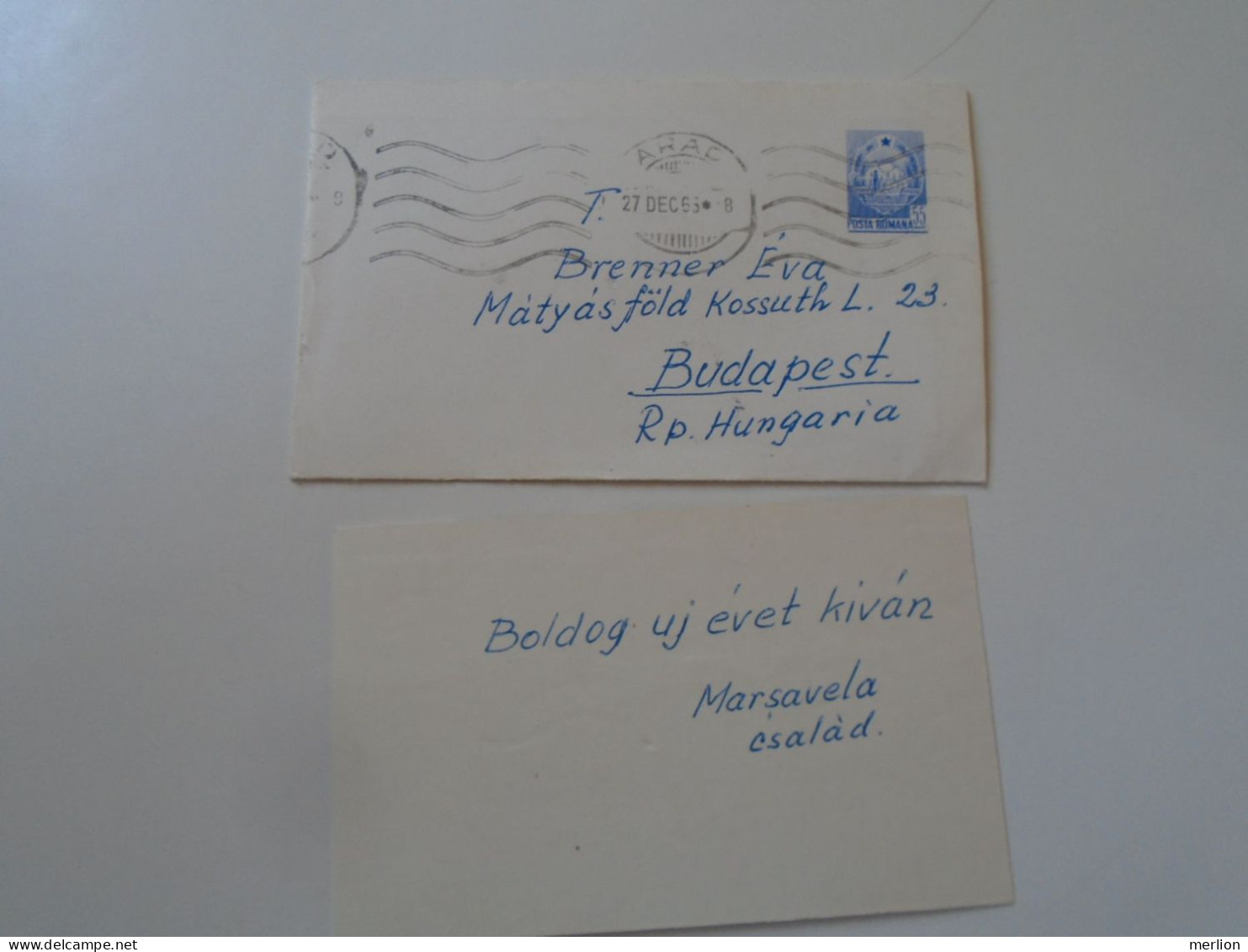 D197929 Romania Small Stationery Lilliput  Cover  Arad 1965  Sent To Hungary  Brenner Éva   Stamp  Train Berry Sibelius - Storia Postale