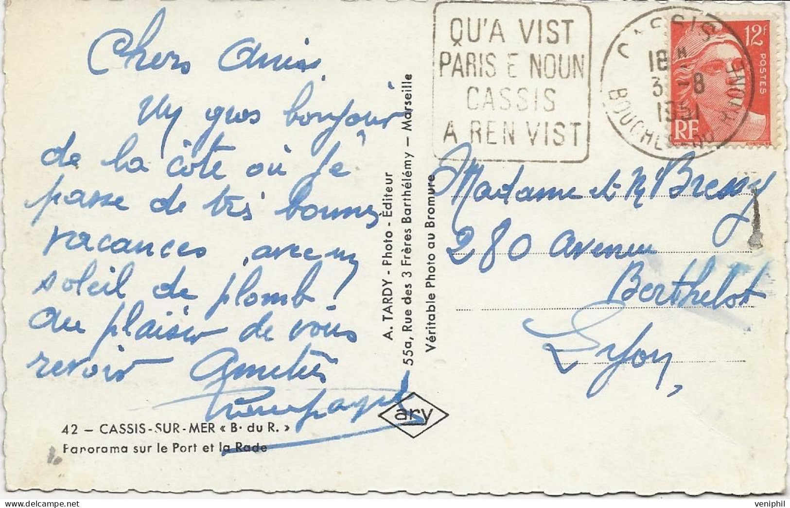 OBLITERATION DAGUIN SUR CARTE " QU"A VIST PARIS E NOUN CASSIS A REN VIST - "  CAD CASSIS 1951 - Oblitérations Mécaniques (Autres)