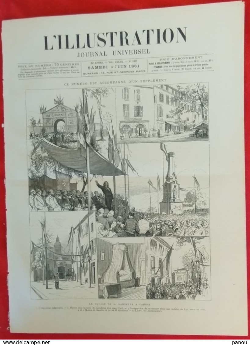 L'ILLUSTRATION 1997 - 4 JUIN 1881. GAMBETTA A CAHORS. ENFANT (double Page). PANAMA. FORGES D' IVRY SUR SEINE - 1850 - 1899