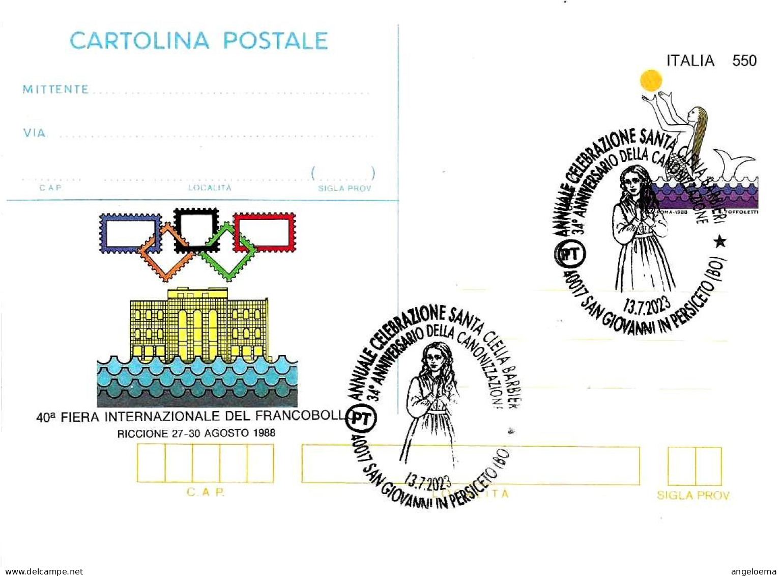 ITALIA ITALY - 2023 S. GIOVANNI PERSICETO (BO) 34° Canonizzazione S. CLELIA BARBIERI Su Cartolina Postale CP - 10681 - 2021-...: Marcophilie