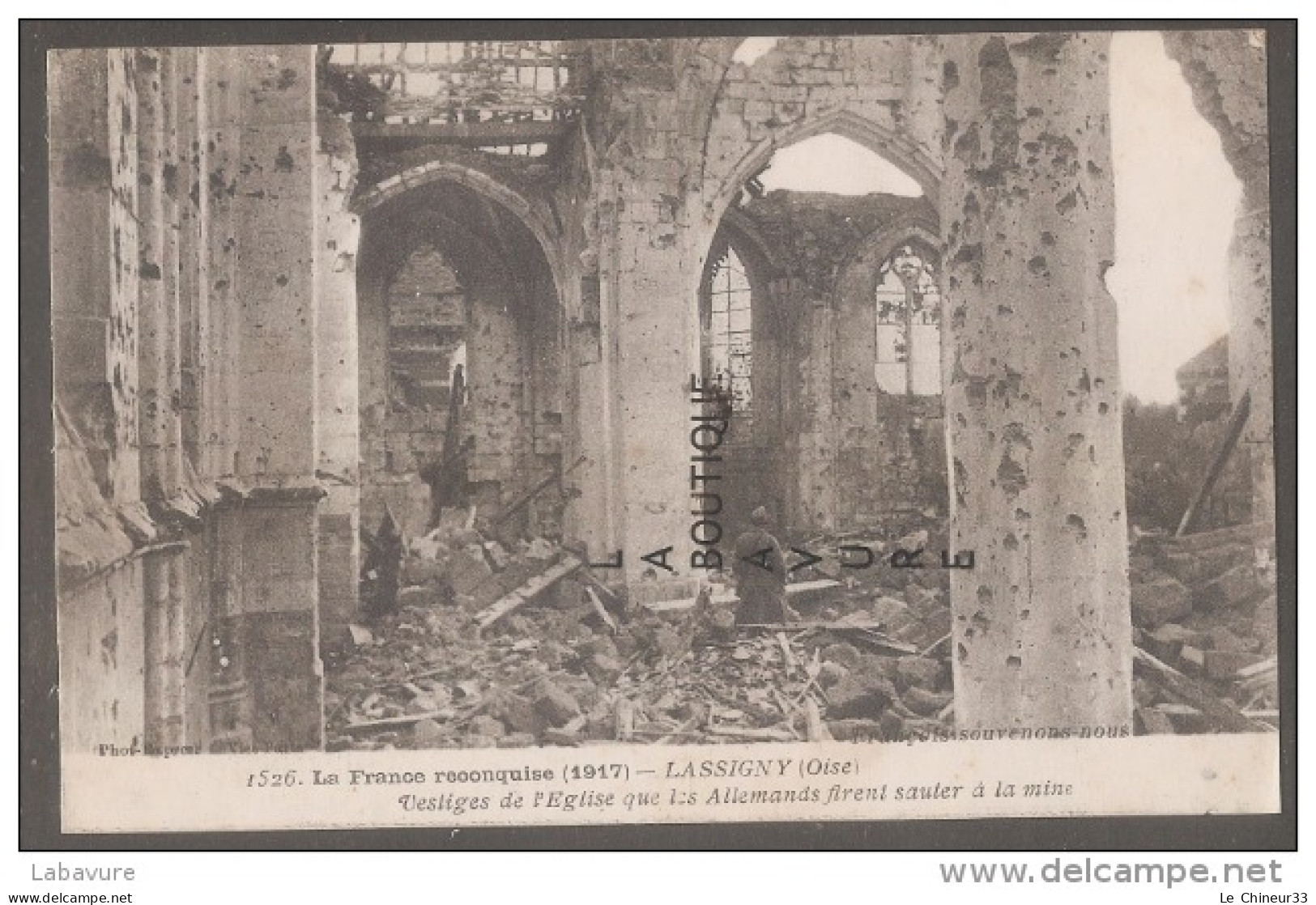 60-- LASSIGNY--Vestiges De L'Eglise Que Les Allemands Firent Sauter A La Mine----animé  WW1 - Lassigny
