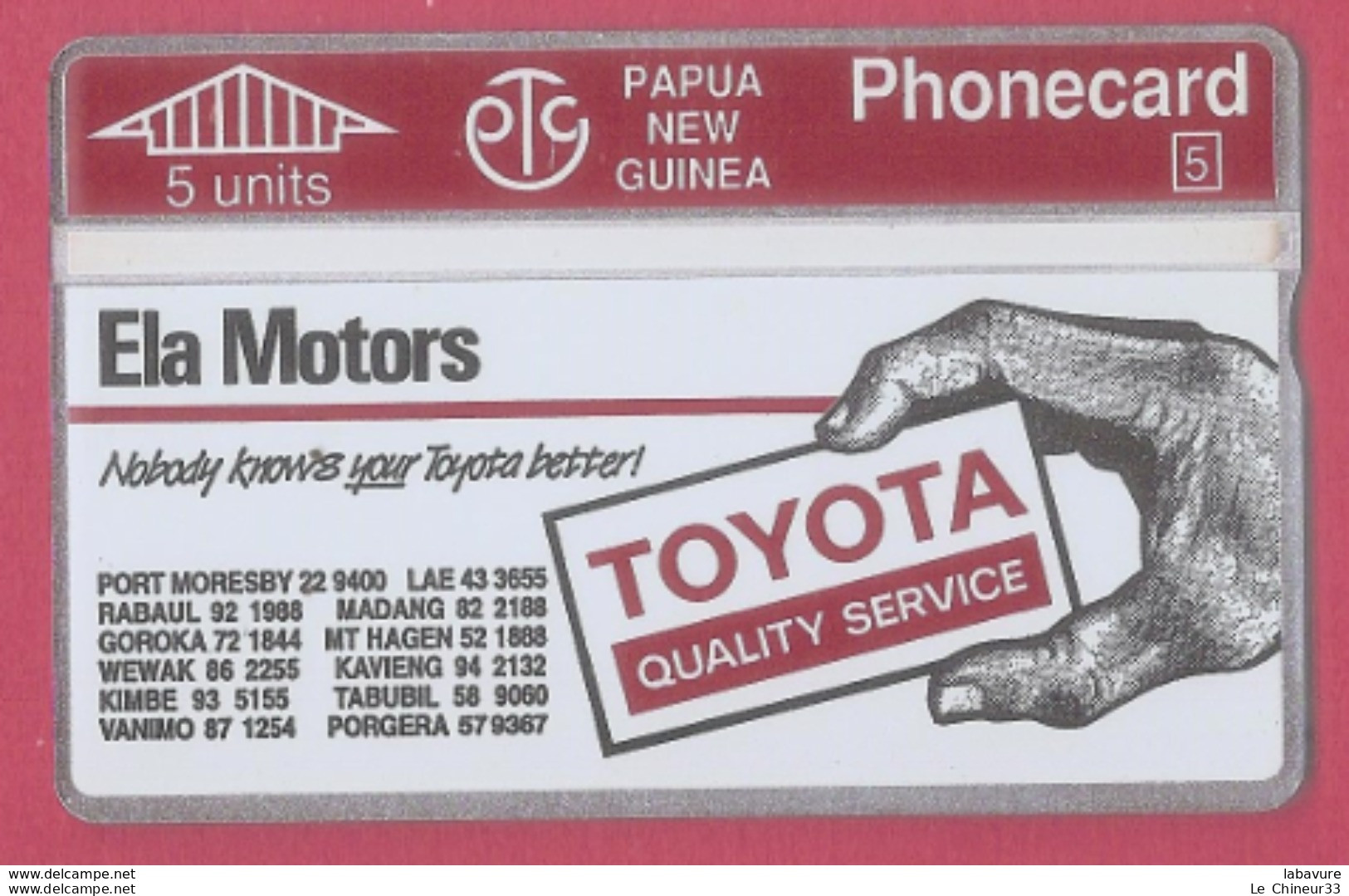 PAPOUASIE NOUVELLE GUINEE--PAPUA NEW GUINEA --5 Units Carte Publicitaire Toyota - Papouasie-Nouvelle-Guinée