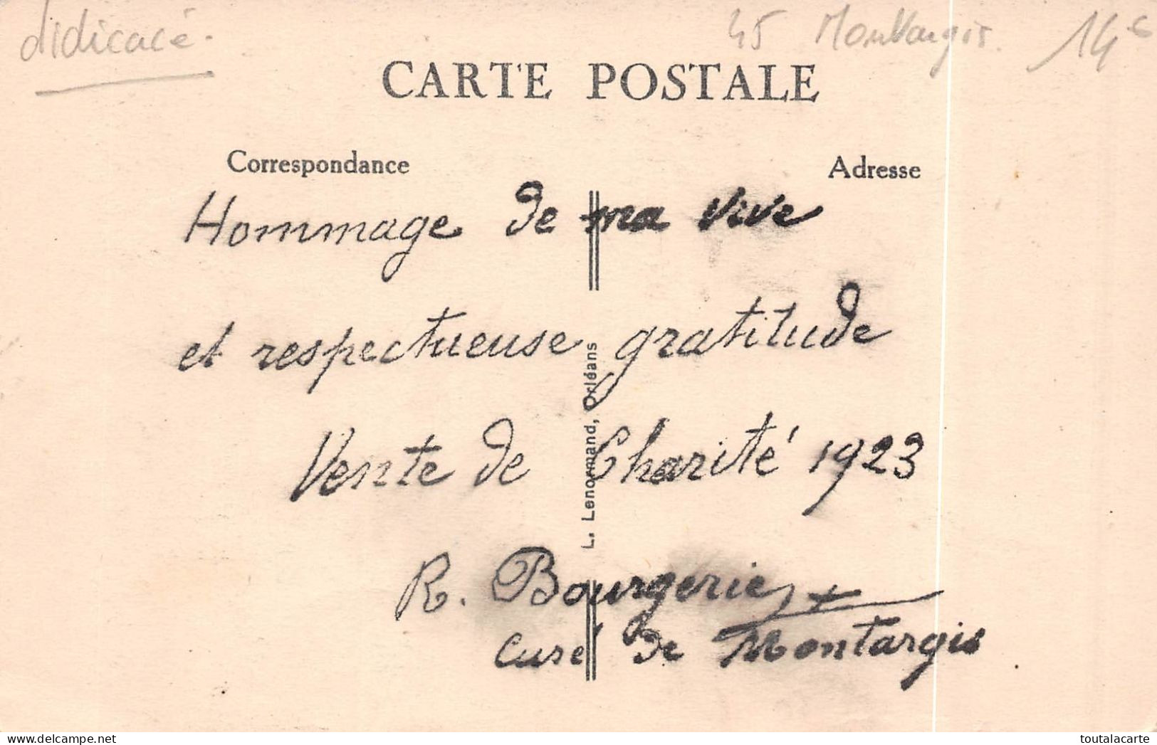 CPA  45 MONTARGIS LE CARDINAL TOUCHET JANVIER 1923 - Montargis