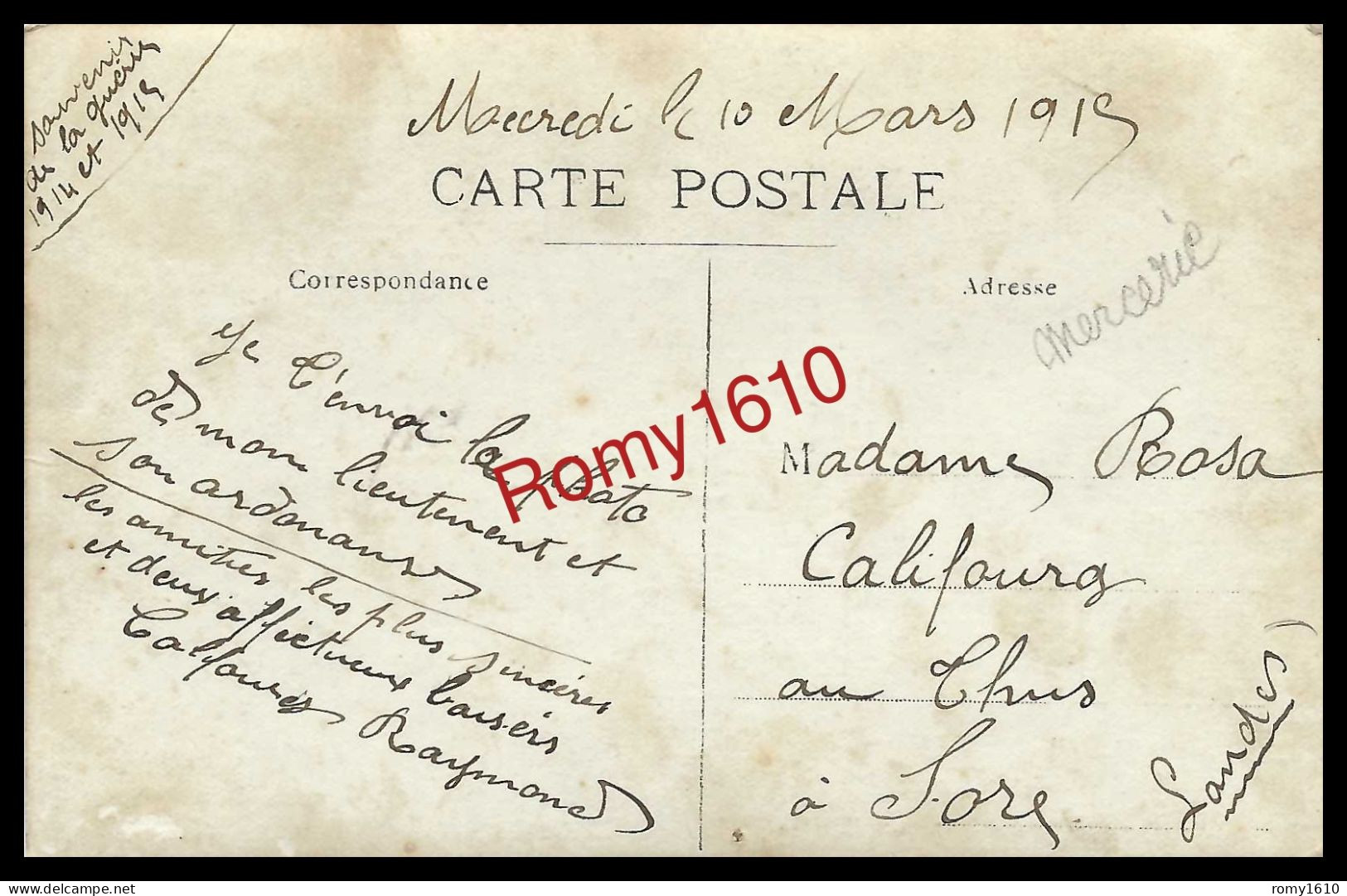 Photo Carte Militaires à Cheval- Mercerie Vve Claude. ( à Localiser) Guerre 1914-18.  Envoyée à Sore (Landes)   2 Scans. - 1914-18