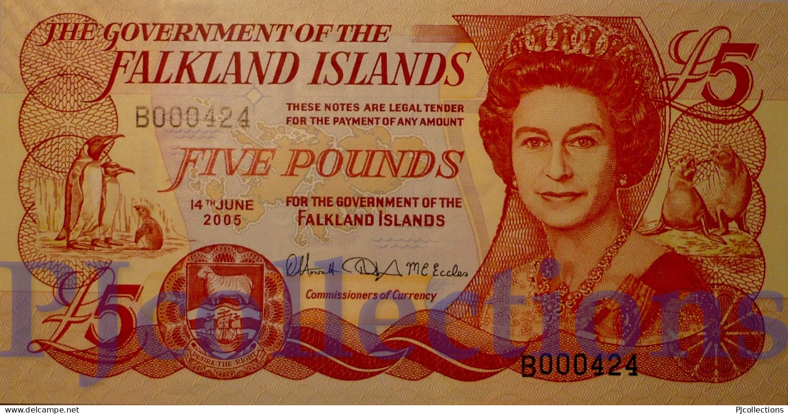 FALKLAND ISLANDS 5 POUNDS 2005 PICK 17a UNC LOW SERIAL NUMBER "B000424" - Isole Falkland