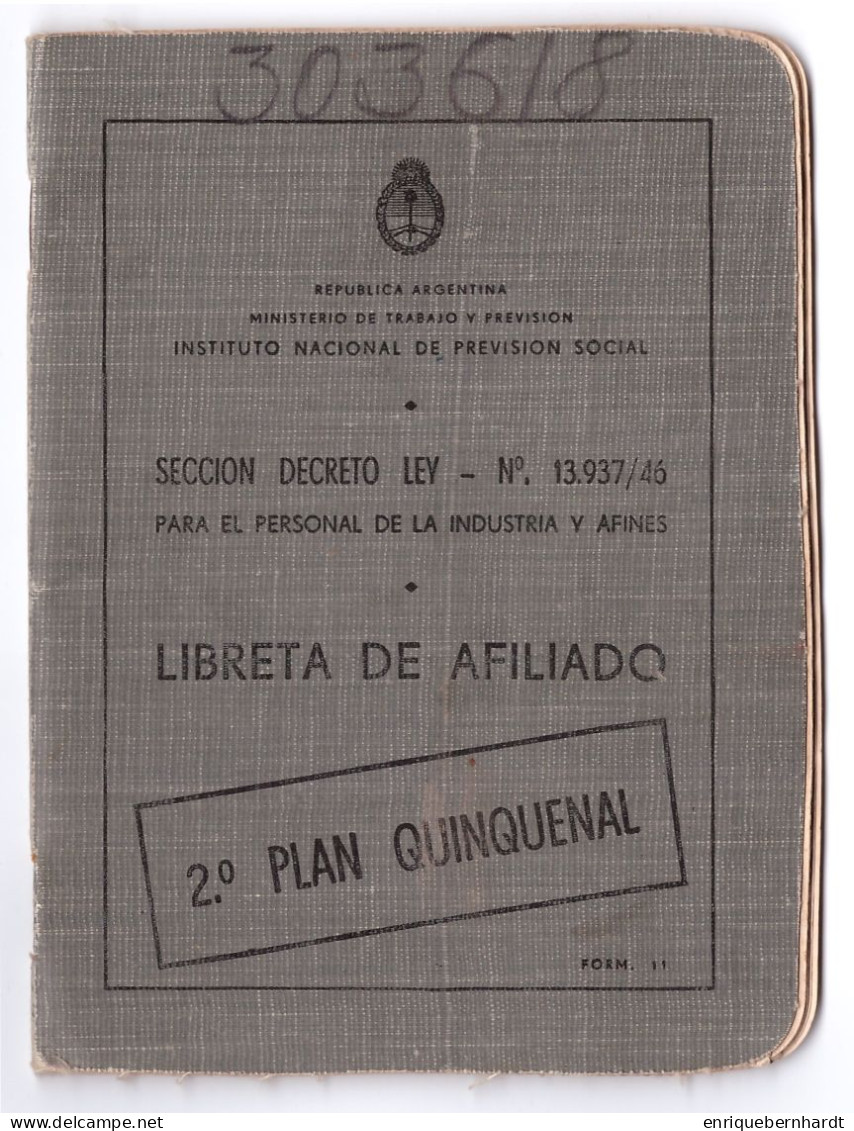 ARGENTINA • LIBRETA DE AFILIADO DEL INSTITUTO DE PREVISIÓN SOCIAL • CONTIENE MÁS DE 50 SELLOS OFICIALES - Dienstzegels