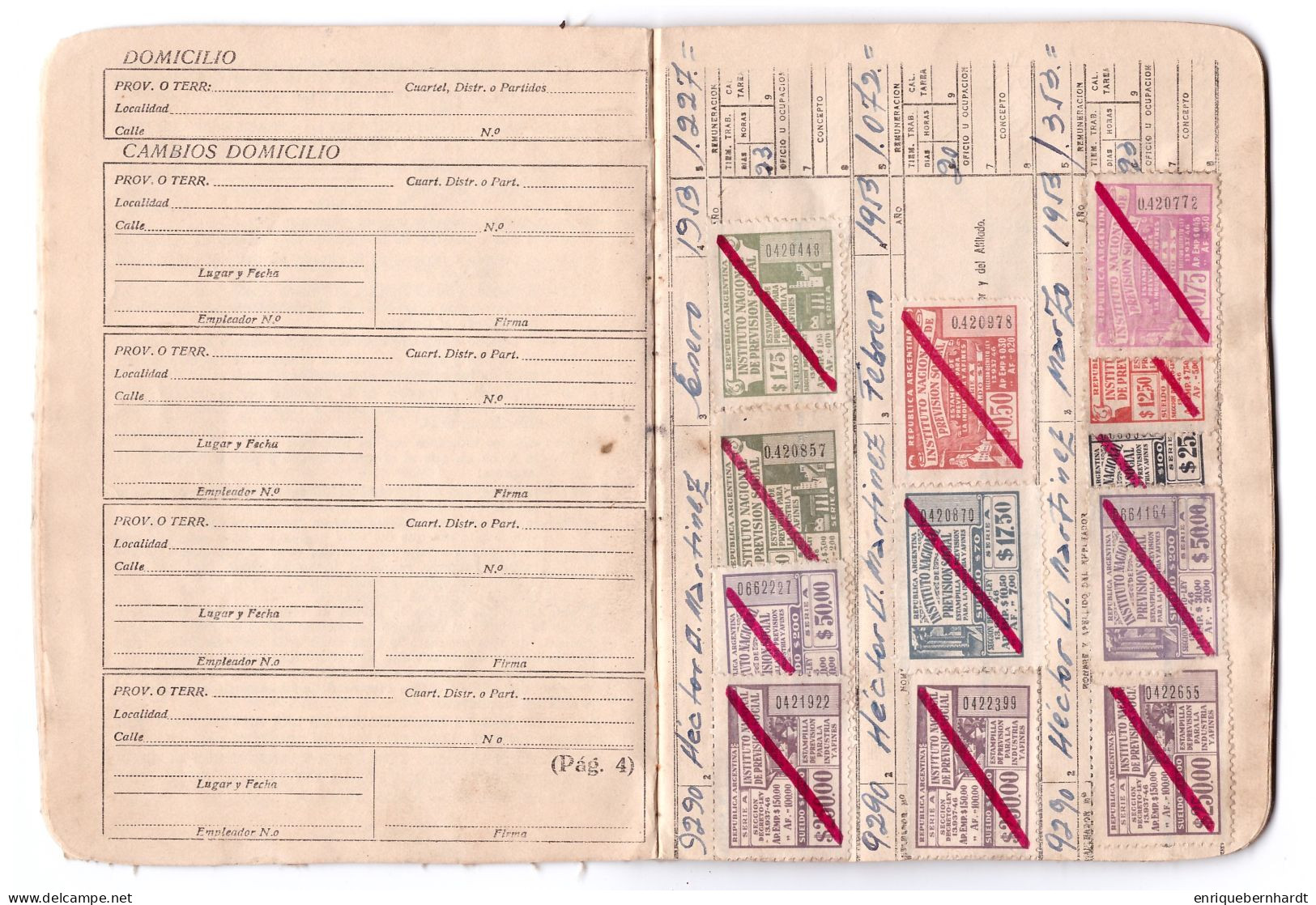 ARGENTINA • LIBRETA DE AFILIADO DEL INSTITUTO DE PREVISIÓN SOCIAL • CONTIENE MÁS DE 50 SELLOS OFICIALES - Dienstmarken