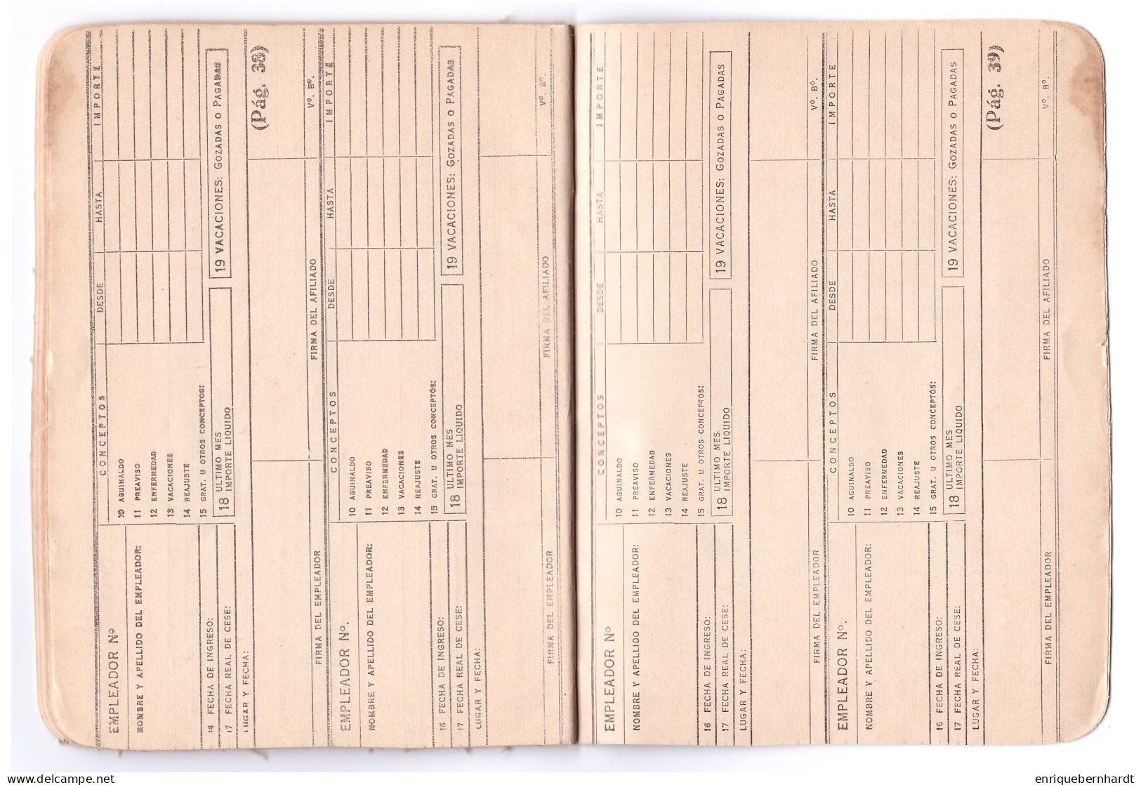 ARGENTINA • LIBRETA DE AFILIADO DEL INSTITUTO DE PREVISIÓN SOCIAL • CONTIENE MÁS DE 50 SELLOS OFICIALES