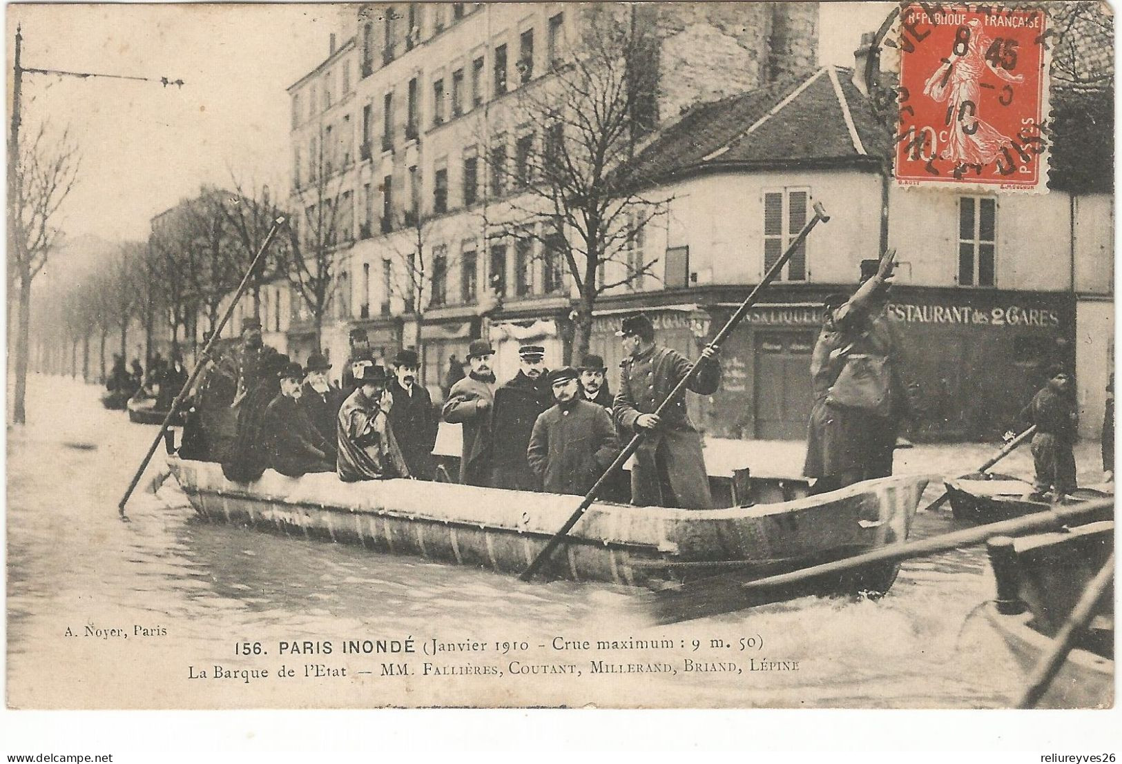 CPA, D. 75 , N°156, Paris , Paris  Inondé, Janvier 1910, Crue Maxi. 2.50 M , La Barque De L' état , Ed. A. Noyer  , 1910 - Floods