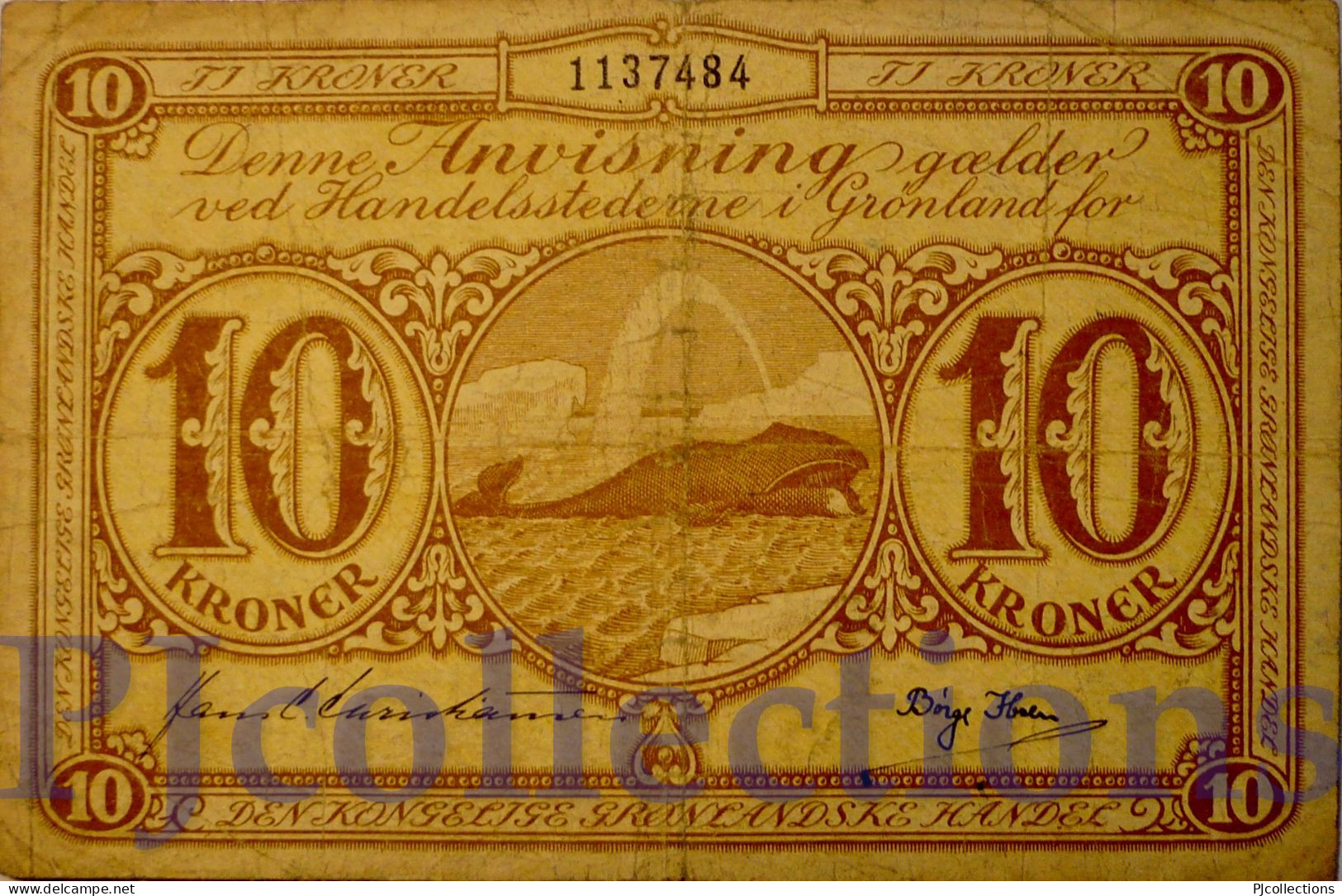 GREENLAND 10 KRONER 1953/57 PICK 19a FINE+ RARE - Grönland