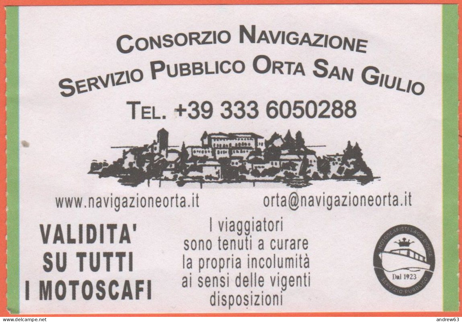 Consorzio Di Navigazione - Servizio Pubblico Orta San Giulio - Biglietto Di Corsa Semplice - Usato - Europe