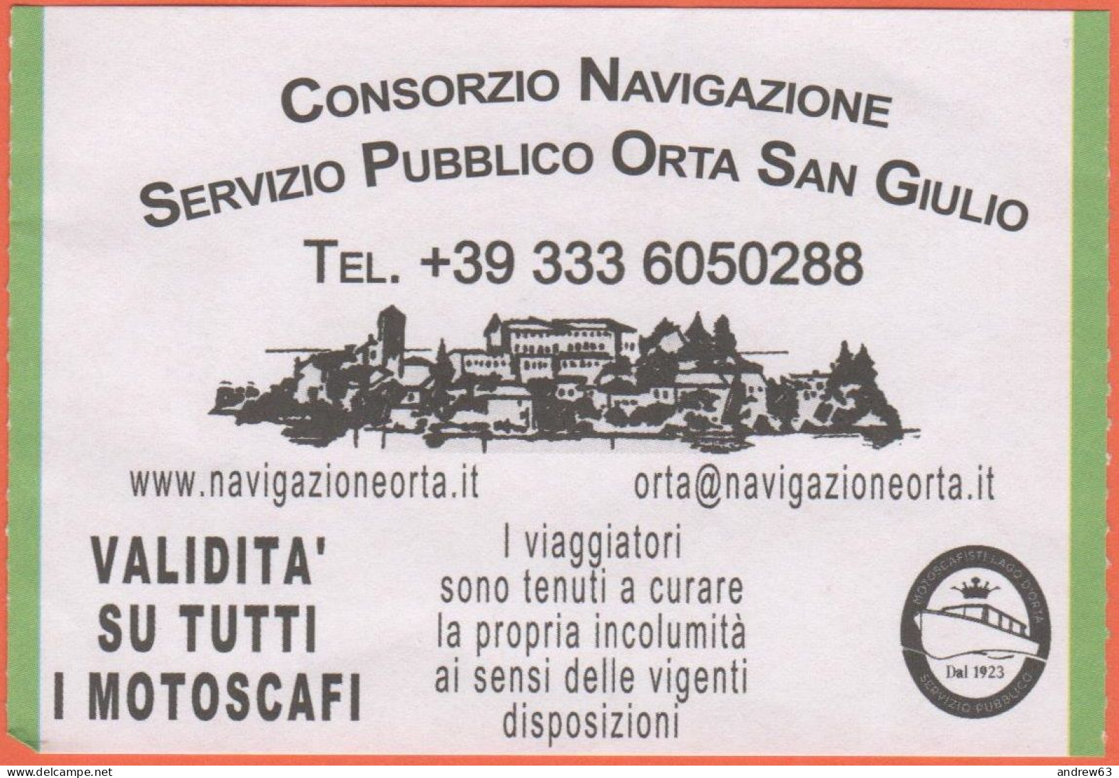 Consorzio Di Navigazione - Servizio Pubblico Orta San Giulio - Biglietto Di Corsa Semplice - Usato - Europe