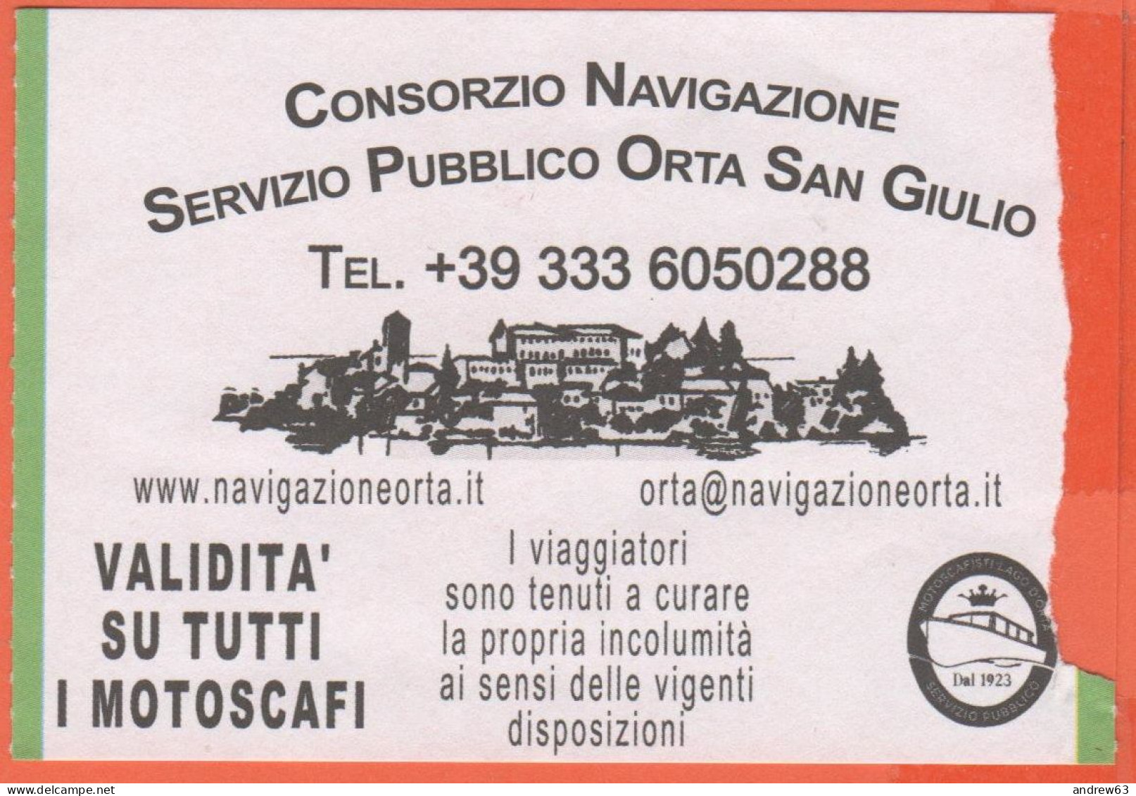 Consorzio Di Navigazione - Servizio Pubblico Orta San Giulio - Biglietto Di Corsa Semplice - Usato - Europa