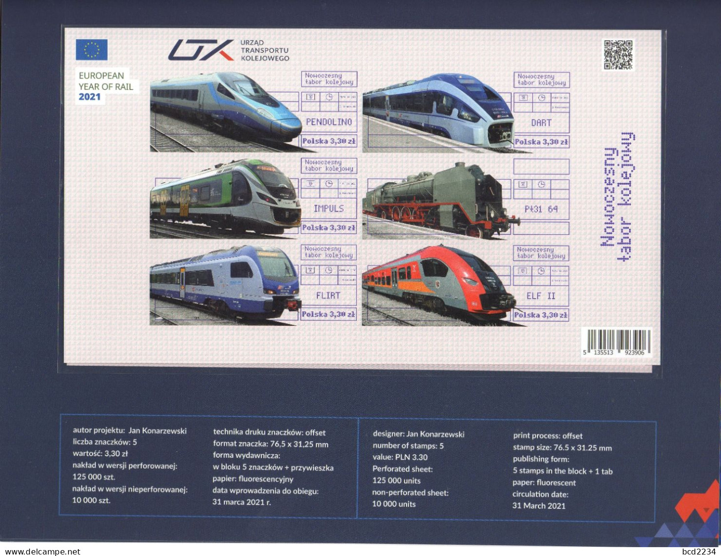 POLAND 2021 POST OFFICE LIMITED EDITION FOLDER: MODERN POLISH ROLLING STOCK TRAINS RAILWAYS IMPERF & PERF MS S/S ENGINES - Andere & Zonder Classificatie