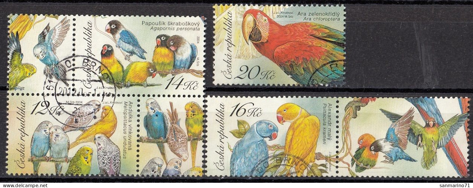 CZECH REPUBLIC 406-409,used,falc Hinged,parrots - Oblitérés