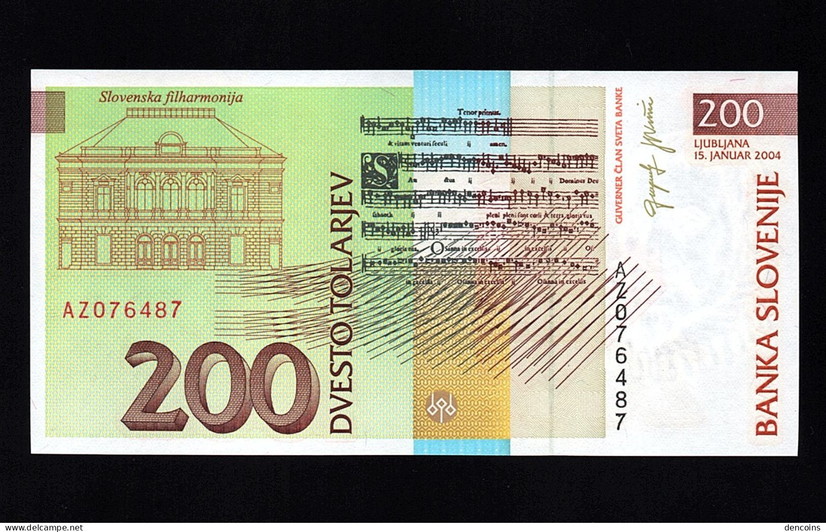 SLOVENIA  P-15d  200 Tolarjev  15.01.2004  AZ076487  AUNC   REPLACEMENT - Slovénie