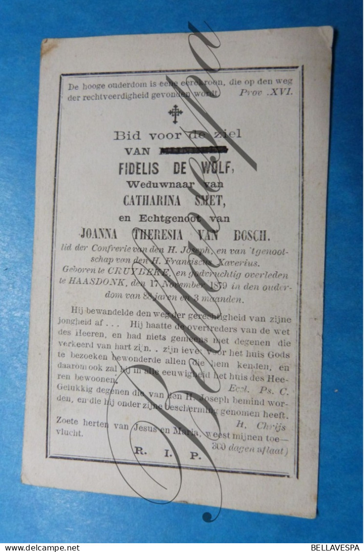 Fidelis DE WOLF Echt C.SMET & J.VAN BOSCH Kruibeke Haasdonk 1879 - Décès