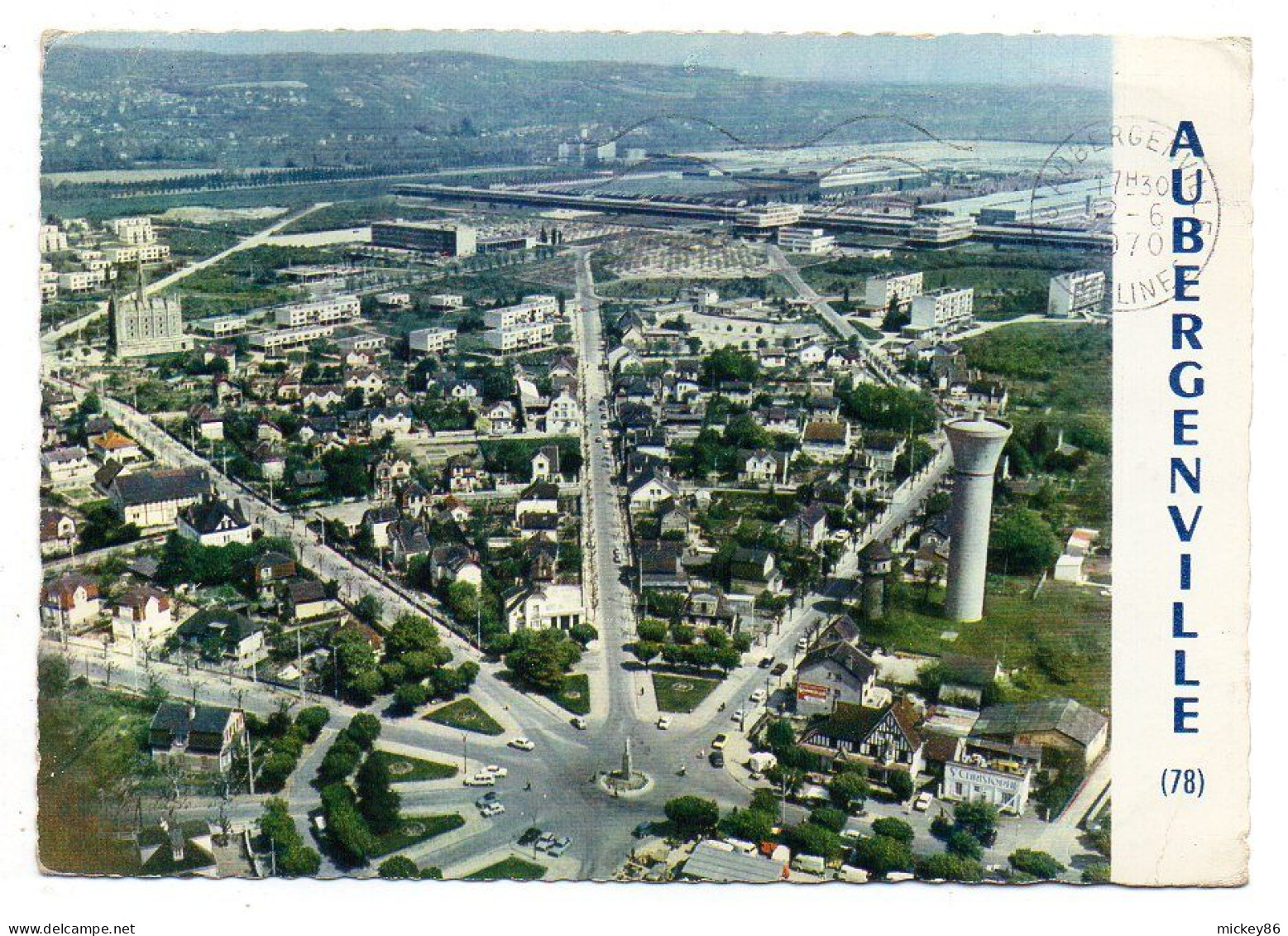 AUBERGENVILLE --1970--Vue Aérienne --Place De L' Etoile ...timbre...griffe Linéaire  MARSEILLE-13 - Aubergenville