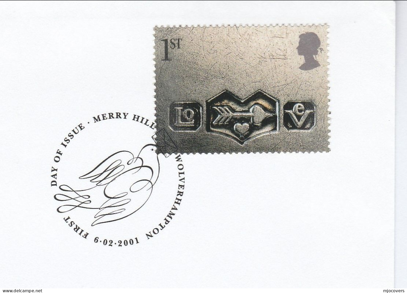 2001 Love ARROW Merry Hill FDC GB Stamps Cover Bird Dove Wolverhampton - Tir à L'Arc