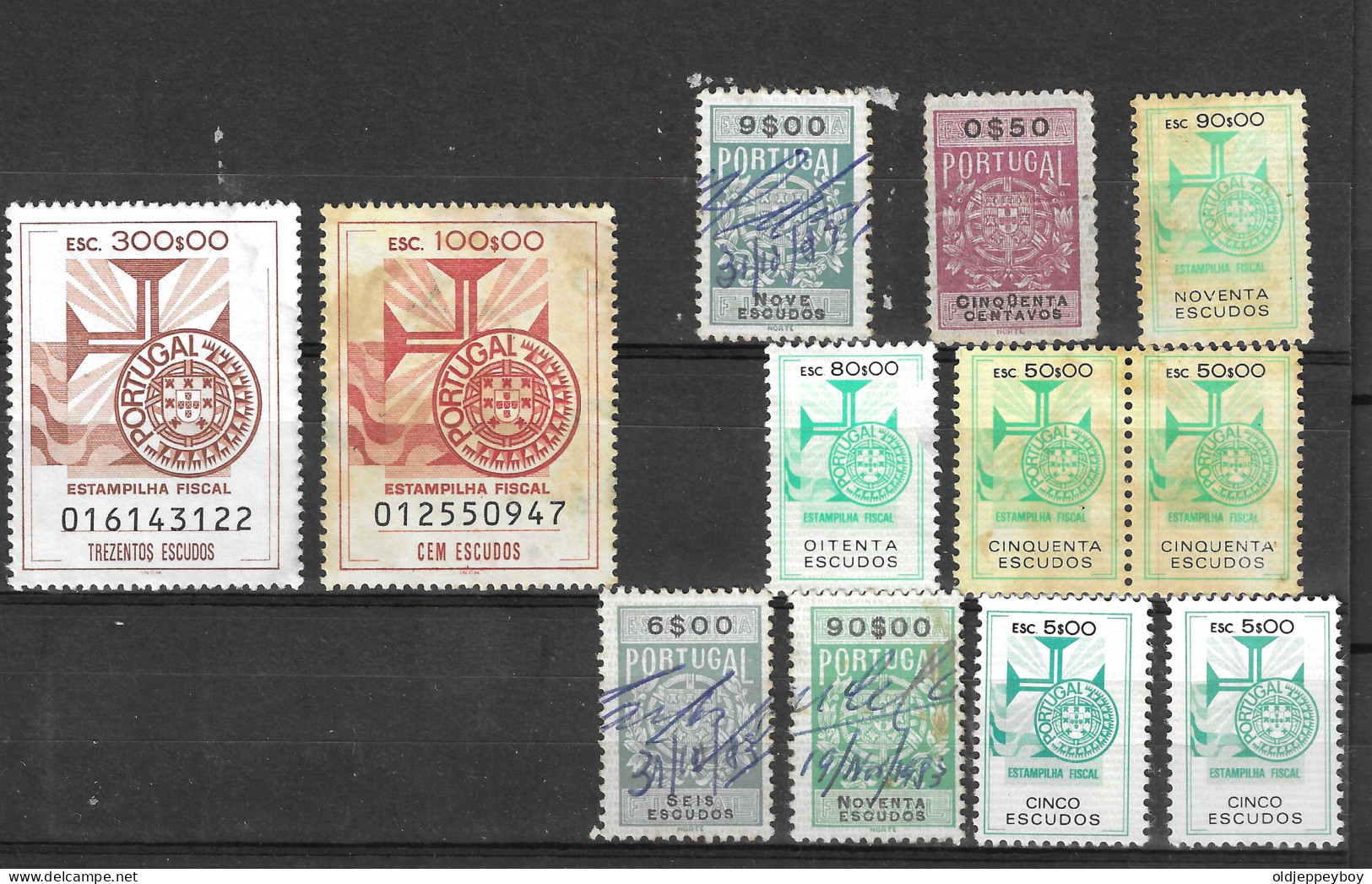 PORTUGAL SET OF 12 REVENUE TAX ESTAMPILHA FISCAL  BIG VALUES - Andere & Zonder Classificatie