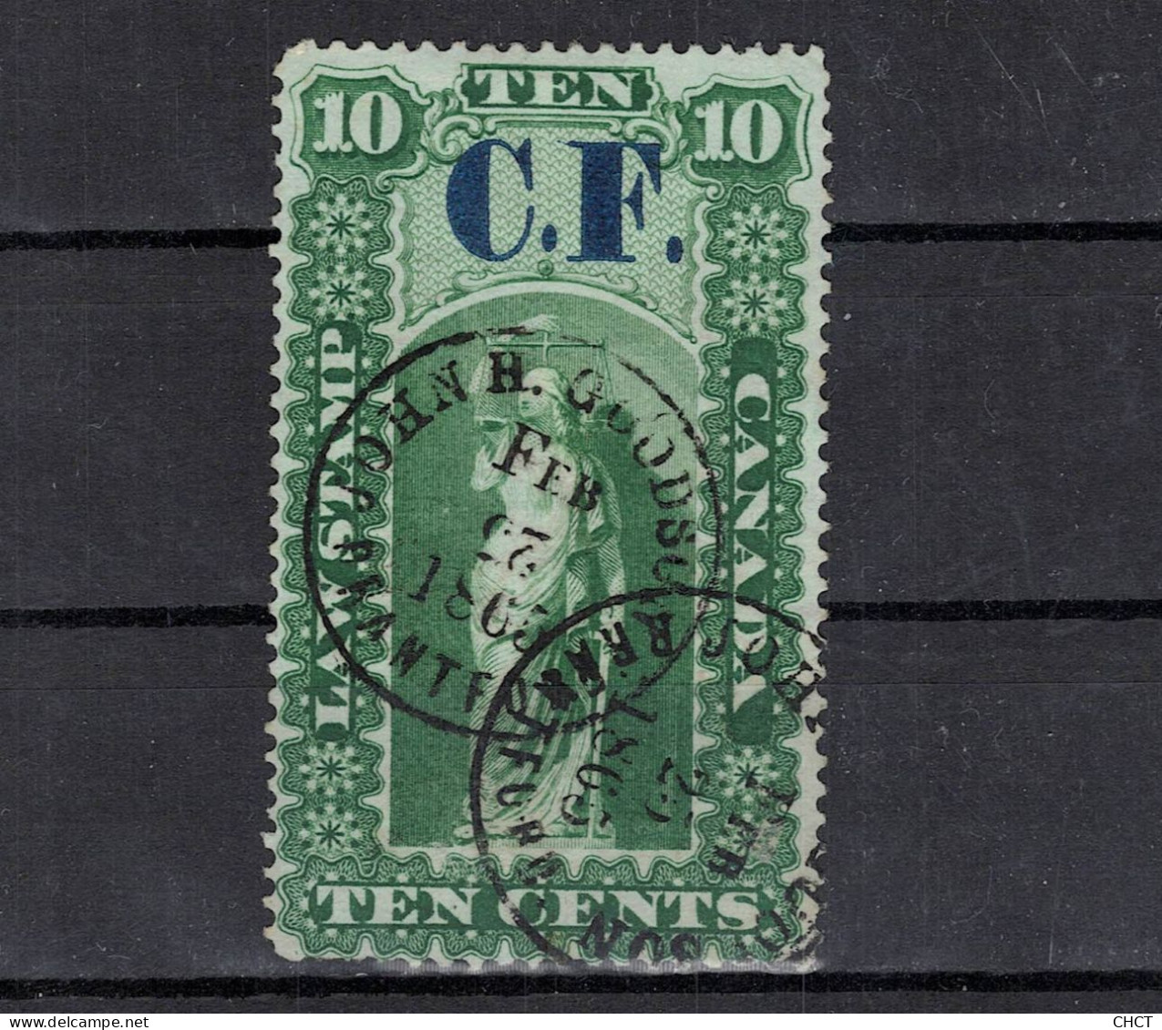 CHCT28 - 10 Cents, Ontario Law Revenue Stamp, 1865, CF, Canada - Steuermarken