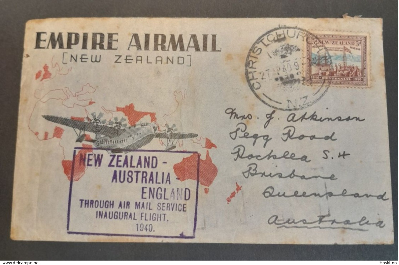 30 April 1940 Auckland -Sydney And Vice  Versa. - Corréo Aéreo