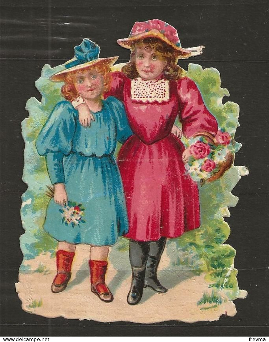 Découpis Gaufré Jeunes Enfants De Fleurs Année 1900 - Children