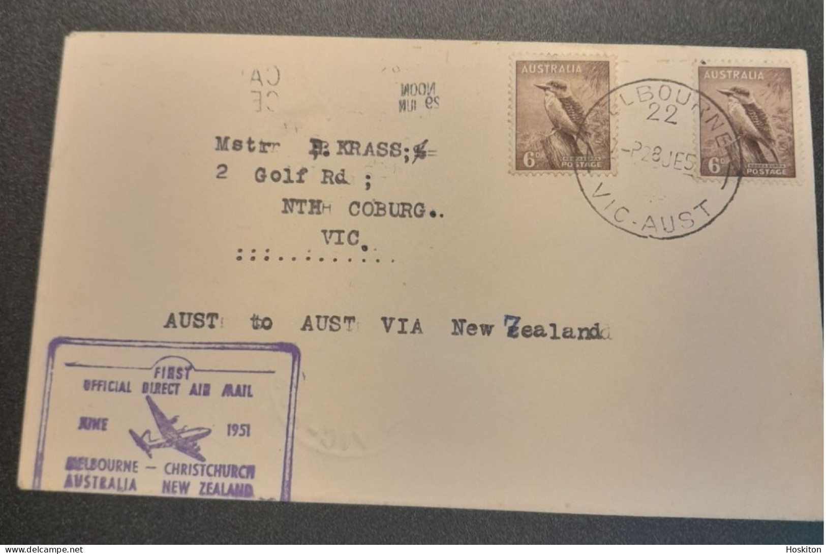 28June 1951Melbourne-Christchurch And Return TEAL Chartered Qantas - Erst- U. Sonderflugbriefe