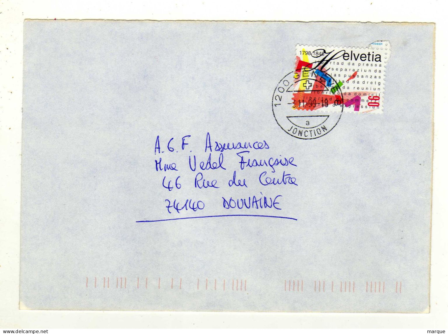 Enveloppe SUISSE HELVETIA Oblitération 1200 GENEVE 8 03/11/1999 - Marcophilie
