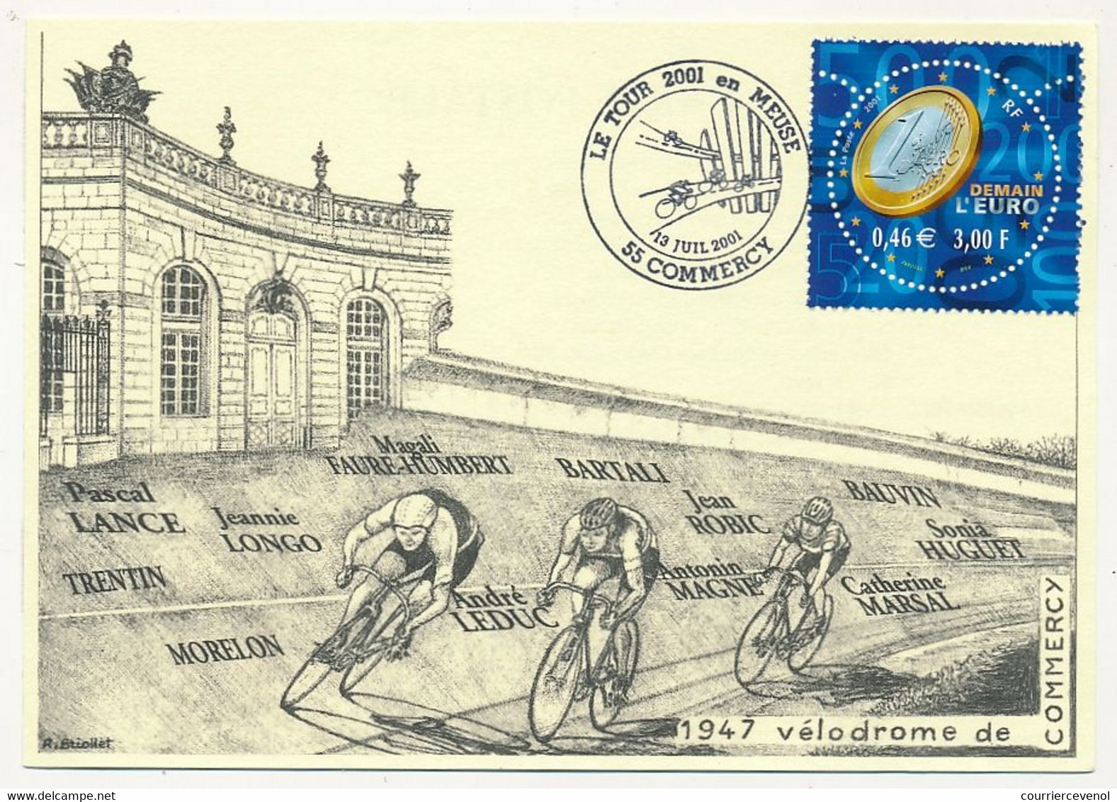 FRANCE - CPM Commémorative - Le Tour 2001 En Meuse - Vélodrome De Commercy 19/7/2001 - Oblit. Temporaire - Cycling