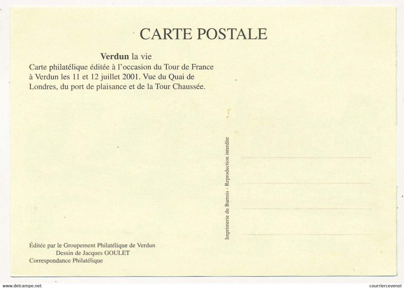 FRANCE - CPM Commémorative - Le Tour 2001 En Meuse - VERDUN 11-12 /7 /2001 - Oblit. Temporaire - Wielrennen