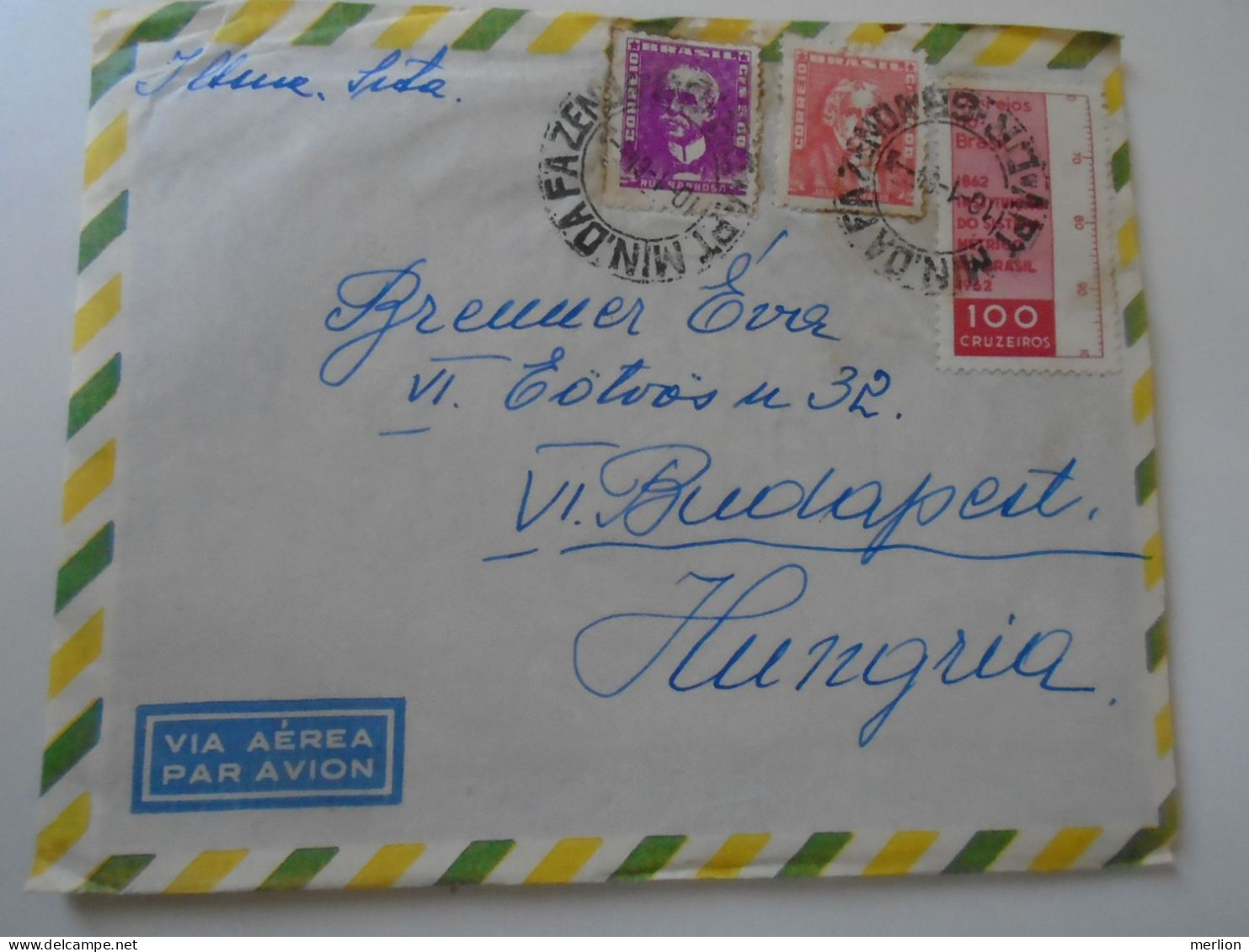 D197970  Brasil Brazil  - Cover 1964 Rio De Janeiro  Sent   To Budapest Eva Brenner -with Content - Lettres & Documents