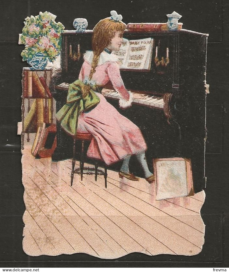 Découpis Gaufrée Jeune Fille Jouant Du Piano Année 1900 - Kinderen