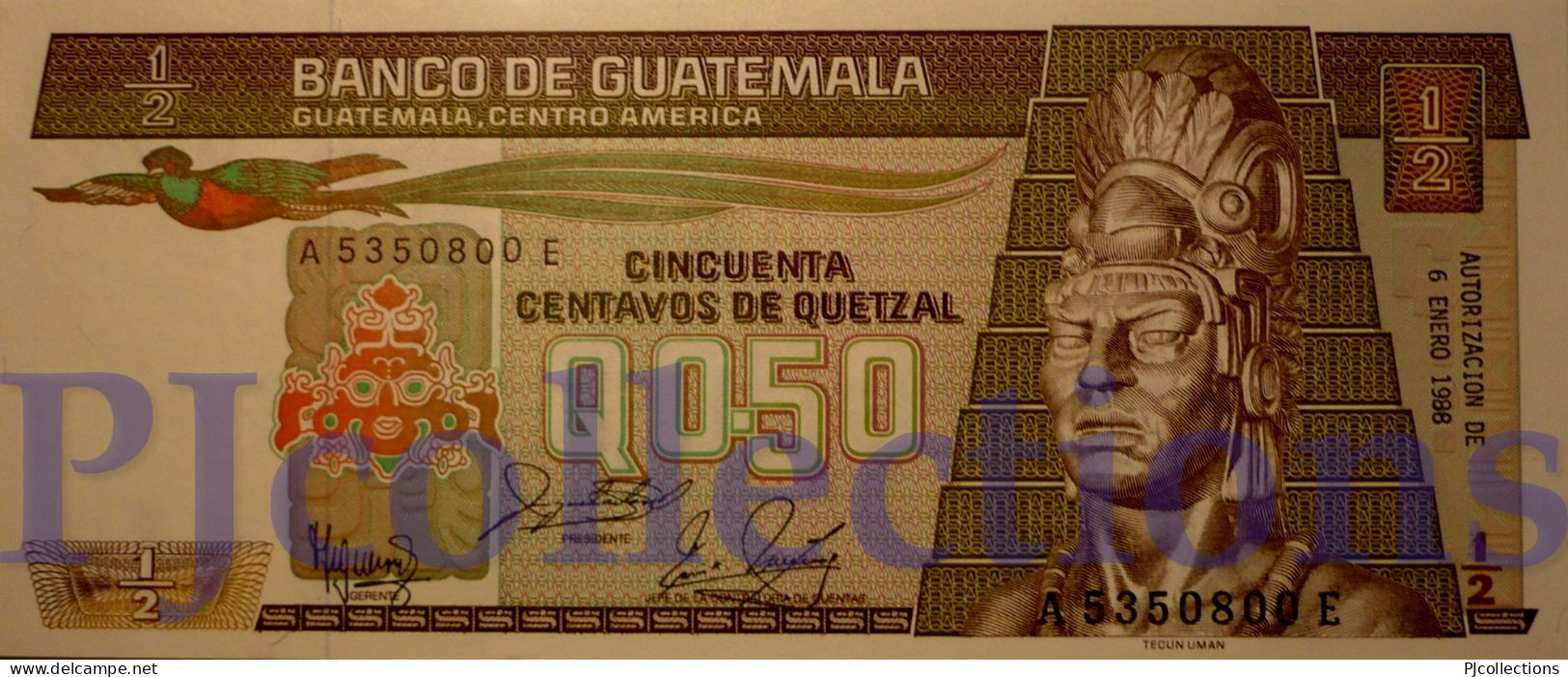 GUATEMALA 1/2 QUETZAL 1988 PICK 65 UNC - Guatemala