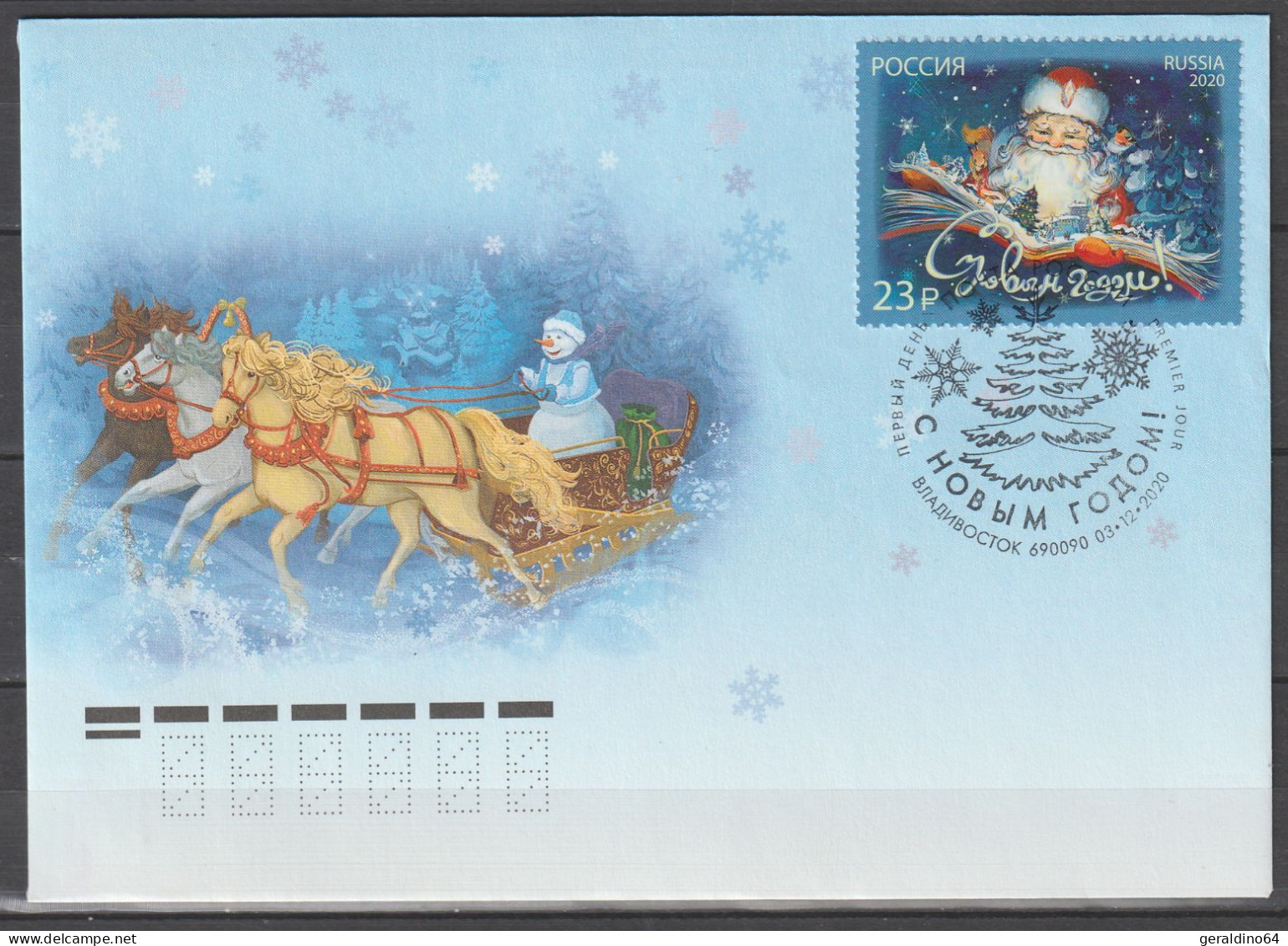 Russland 2020 Weihnachten Christmas Schneemann Kutsche Kuvert Mit Sonderstempel - Covers & Documents