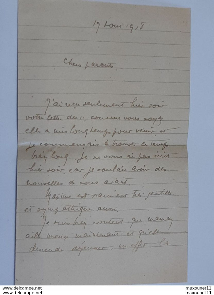 Lettre Du 19 Août 1918 D'un Soldat Envoyée Vers L'Hôtel De L'Europe à Aix Les Bains .. Lot120B . - 1914-18