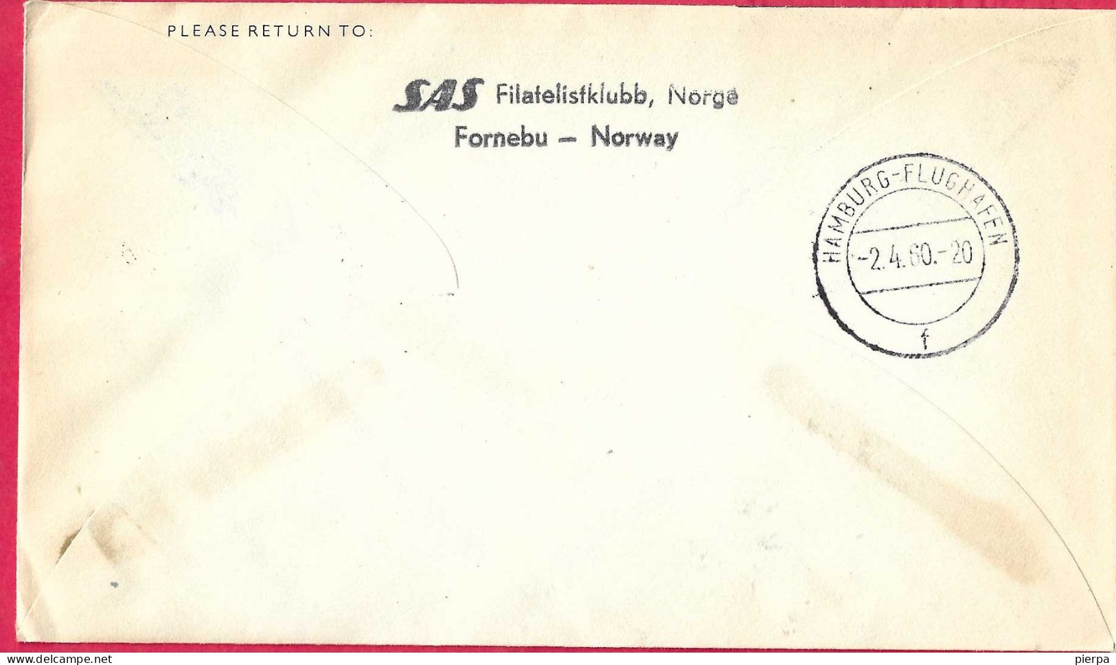 NORGE - FIRST CARAVELLE FLIGHT - SAS - FROM OSLO TO HAMBURG *1.4.60* ON OFFICIAL COVER - Covers & Documents