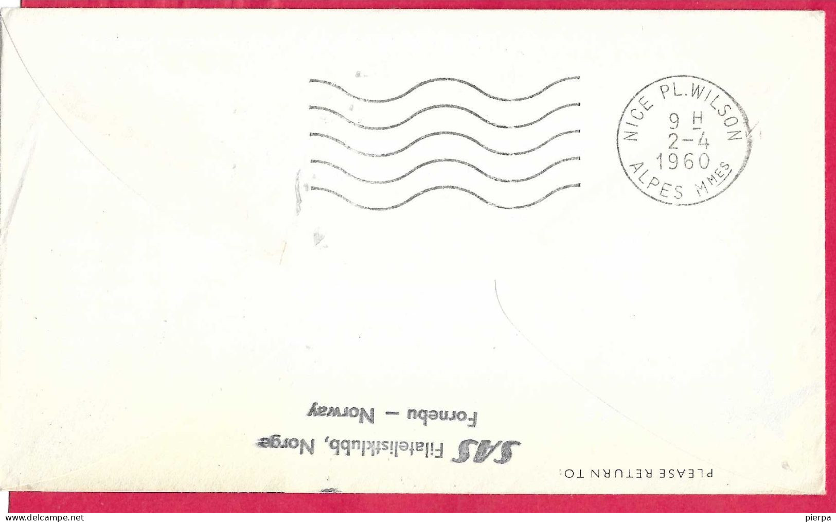 NORGE - FIRST CARAVELLE FLIGHT - SAS - FROM OSLO TO NICE *1.4.60* ON OFFICIAL COVER - Storia Postale
