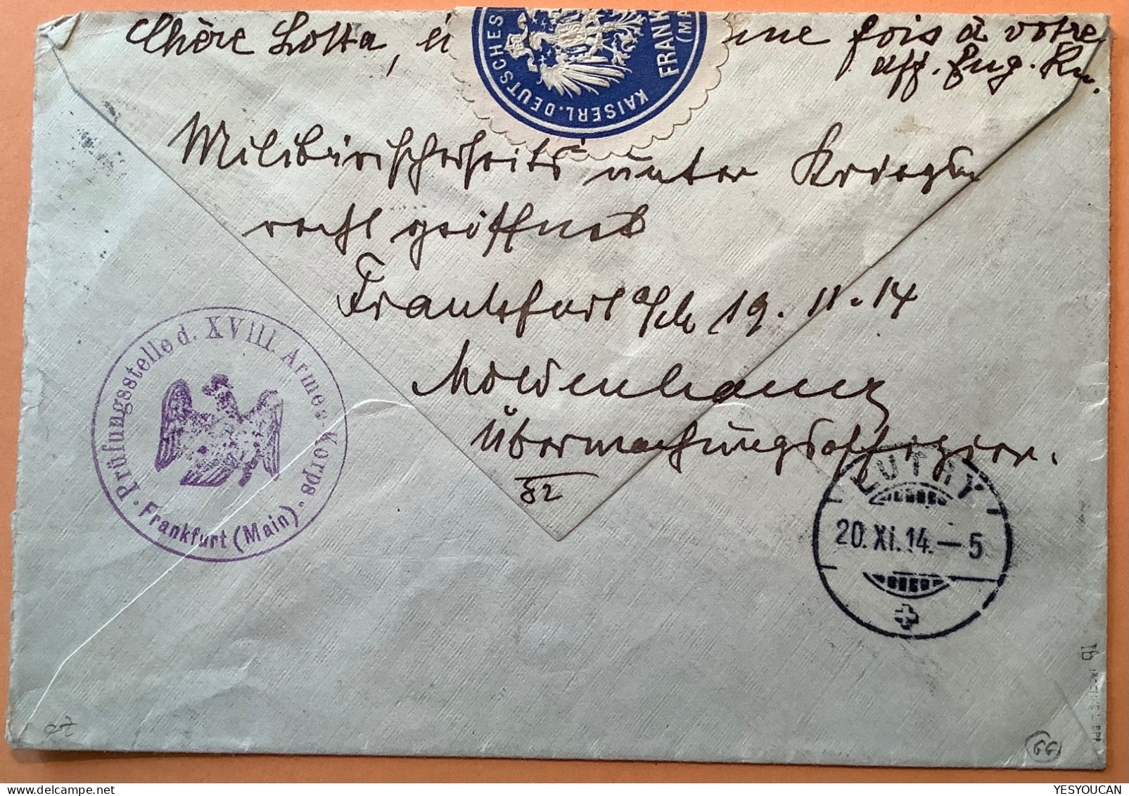 GERLACHSHEIM BADEN 8.11.1914 Frankfurt A.M. ZENSUR Brief>Lutry VD Schweiz(Germania DR Censored Censure WW1 War 1914-1918 - Cartas & Documentos