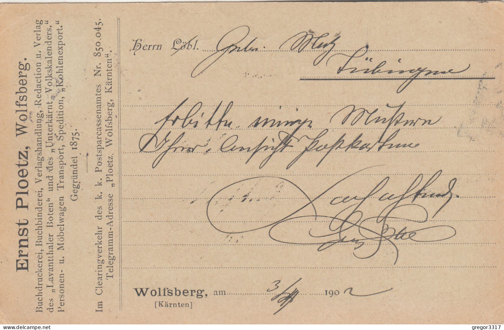 D4447) WOLFSBERG In Kärnten - Sehr Alte Correspondenzkarte 1902 - Wolfsberg