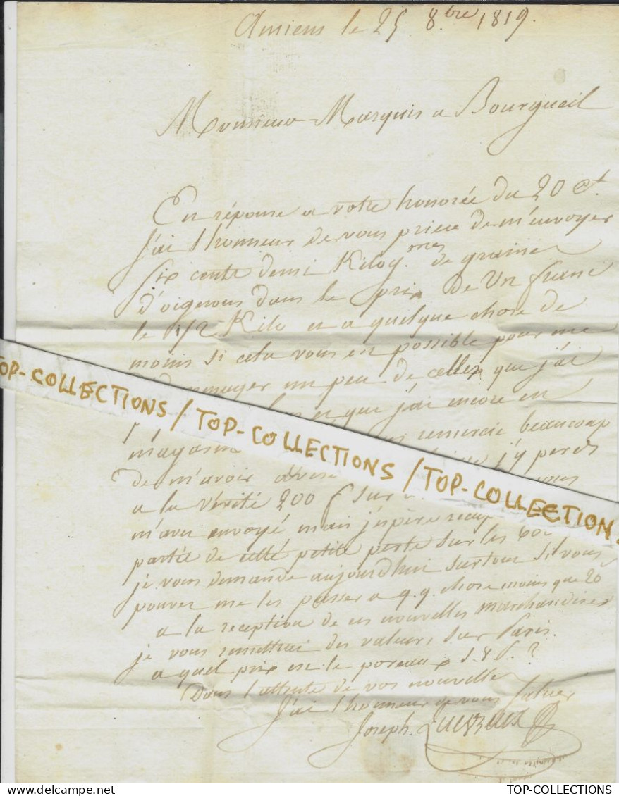 1819 LAC Amiens  Somme M.P. « 76 AMIENS » Encre Rouge Quevreux  => Marquis Négociant Graines à Bourgueil Indre Et Loire - 1800 – 1899