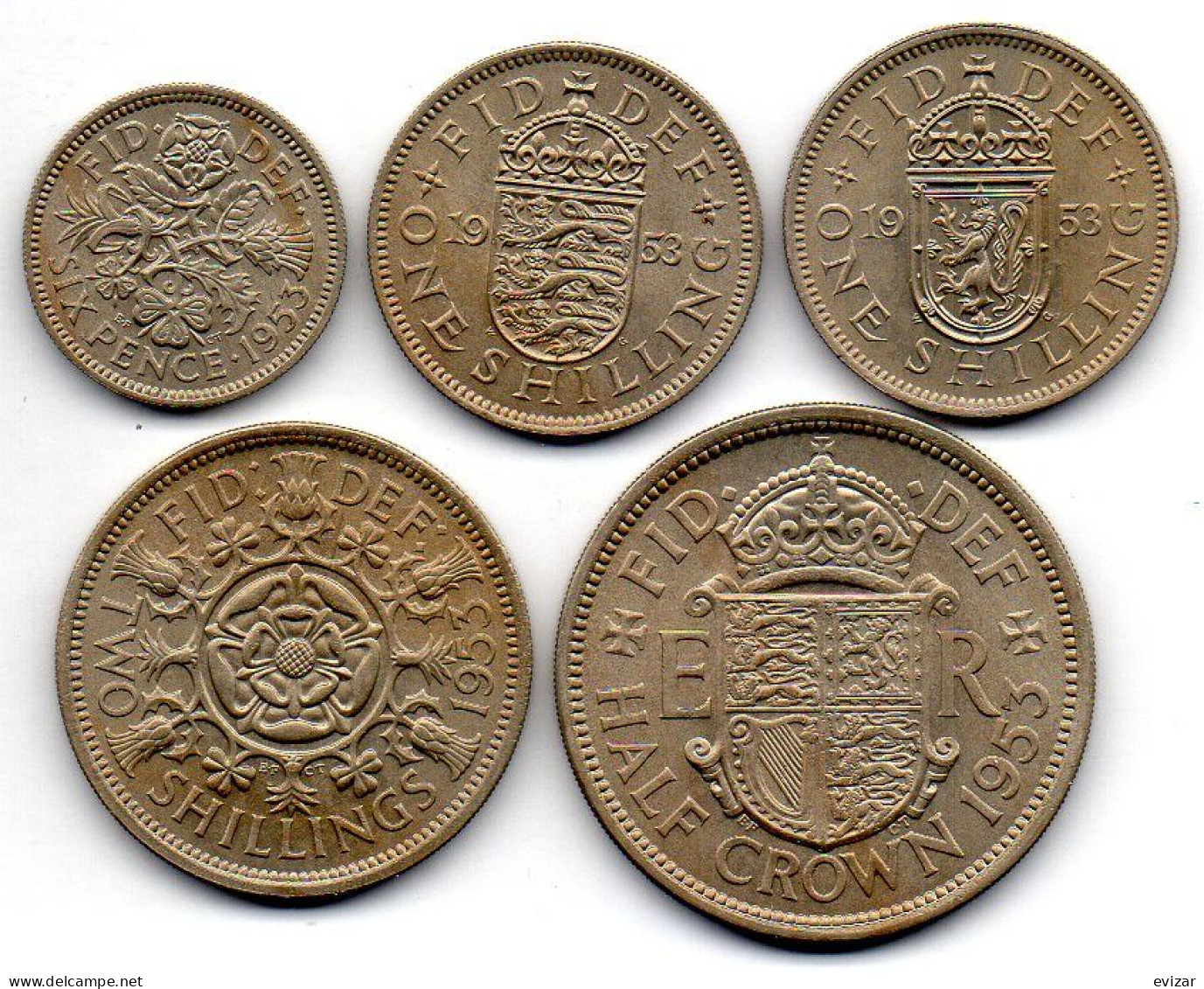 GREAT BRITAIN - Set Of Five 6 Pence, 1, 2 Shillings, 1/2 Crown, Copper-Nickel, Year 1953, KM # 889, 890, 891, 892, 893 - Autres & Non Classés