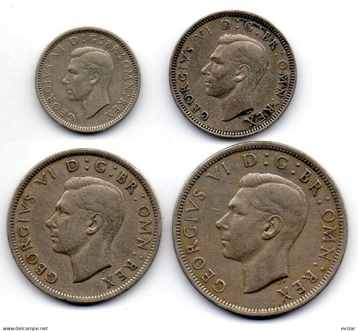 GREAT BRITAIN - Set Of Four 6 Pence, 1, 2 Shillings, 1/2 Crown, Copper-Nickel, Year 1951, KM # 875, 877, 878, 879 - Other & Unclassified