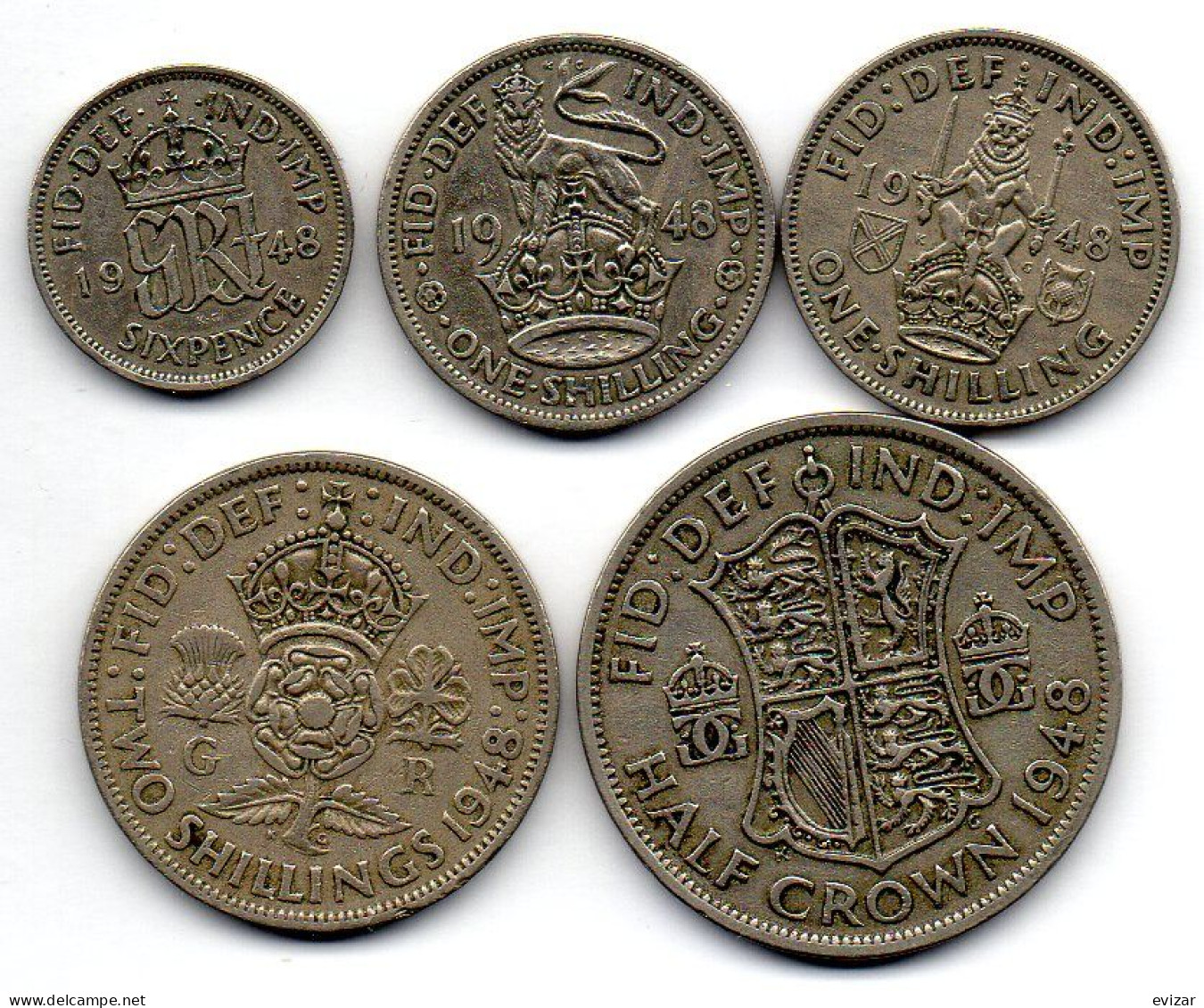 GREAT BRITAIN - Set Of Five 6 Pence, 1, 2 Shillings, 1/2 Crown, Copper-Nickel, Year 1948, KM # 862, 863, 864, 865, 866 - Other & Unclassified