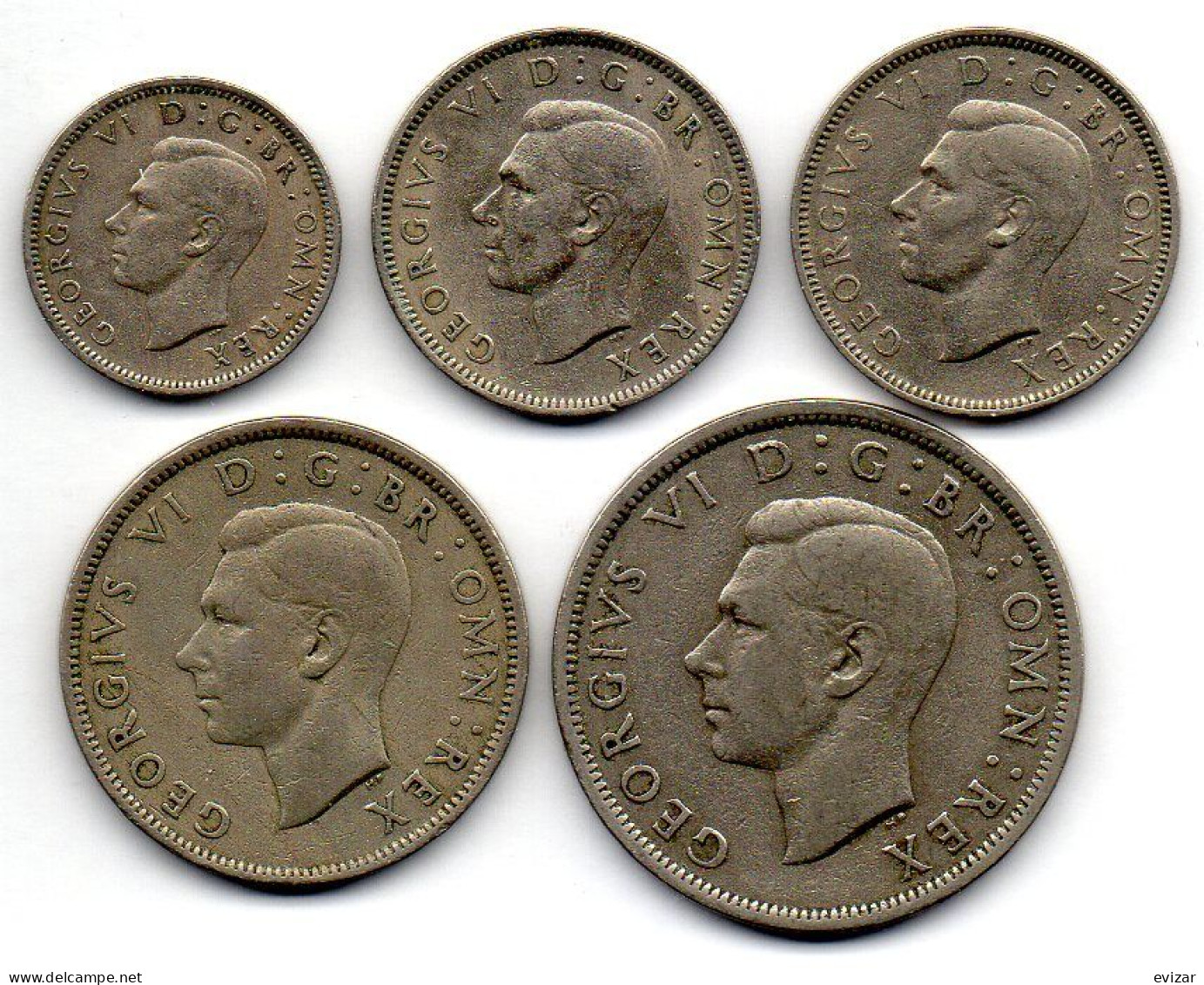 GREAT BRITAIN - Set Of Five 6 Pence, 1, 2 Shillings, 1/2 Crown, Copper-Nickel, Year 1948, KM # 862, 863, 864, 865, 866 - Other & Unclassified