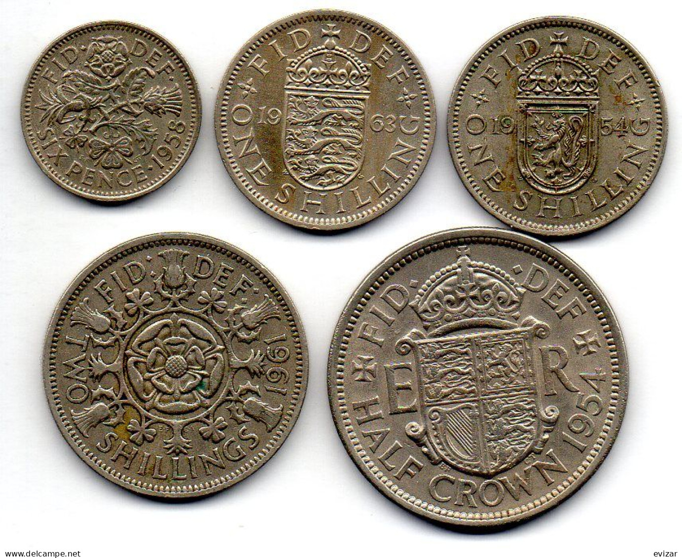 GREAT BRITAIN - Set Of Five 6 Pence, 1, 2 Shillings, 1/2 Crown, Copper-Nickel, Year 1954-63, KM #903, 904, 905, 906, 907 - Other & Unclassified