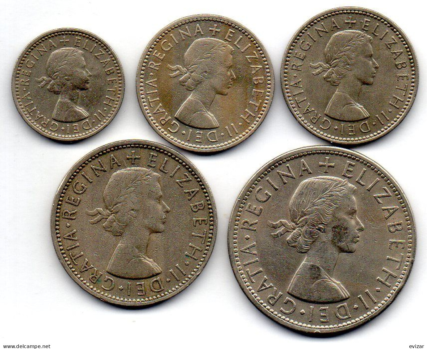 GREAT BRITAIN - Set Of Five 6 Pence, 1, 2 Shillings, 1/2 Crown, Copper-Nickel, Year 1954-63, KM #903, 904, 905, 906, 907 - Other & Unclassified