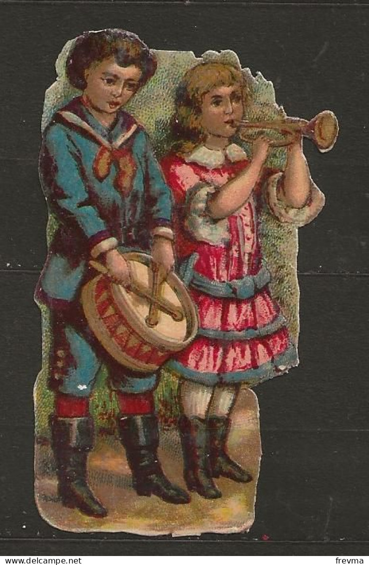 Découpis Gaufrée Enfant Jouant De La Musique Année 1900 - Kinder