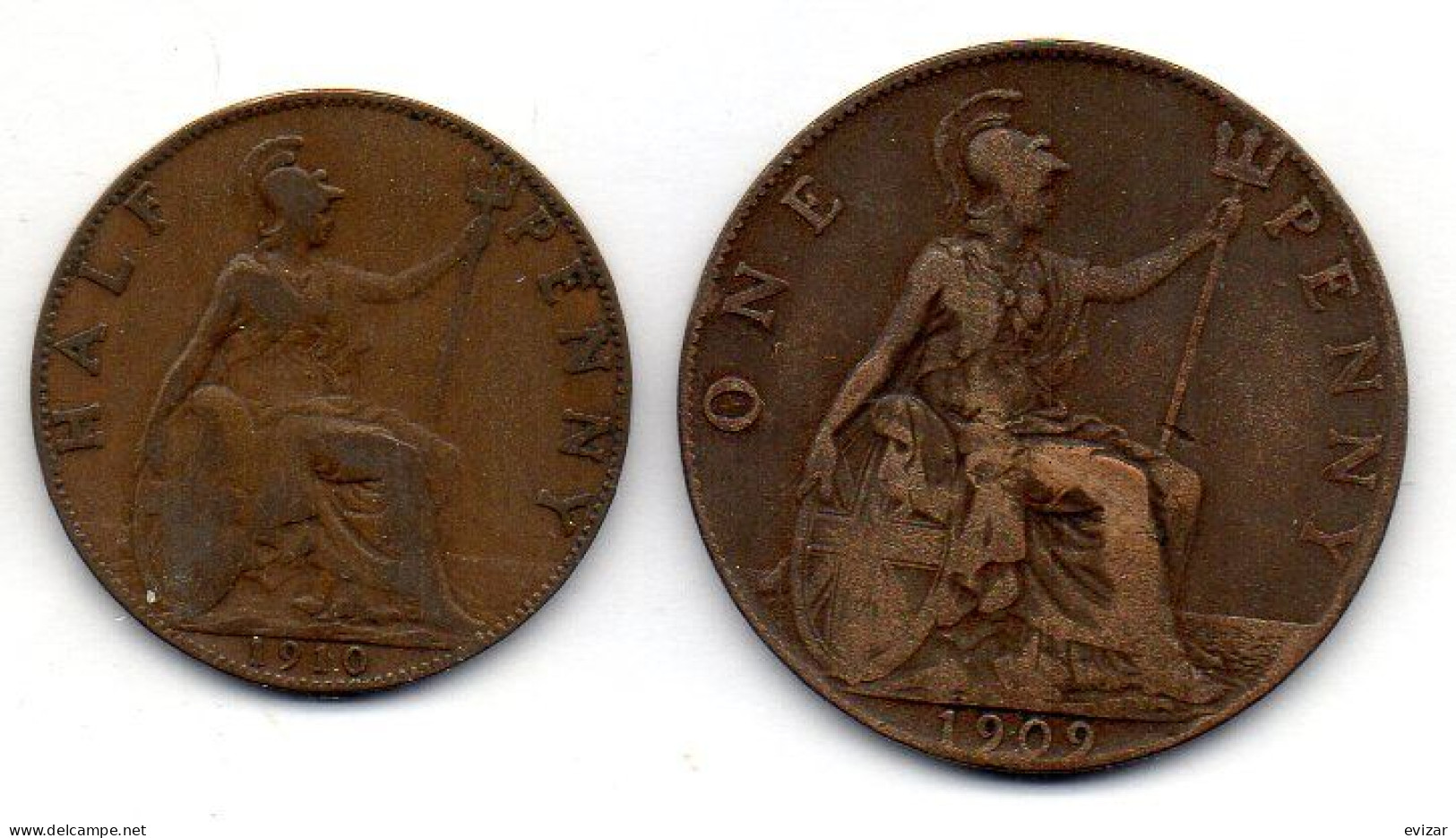 GREAT BRITAIN - Set Of Two Coins 1/2, 1 Penny, Bronze, Year 1909, 1910, KM # 793.2, 794.2 - Altri & Non Classificati