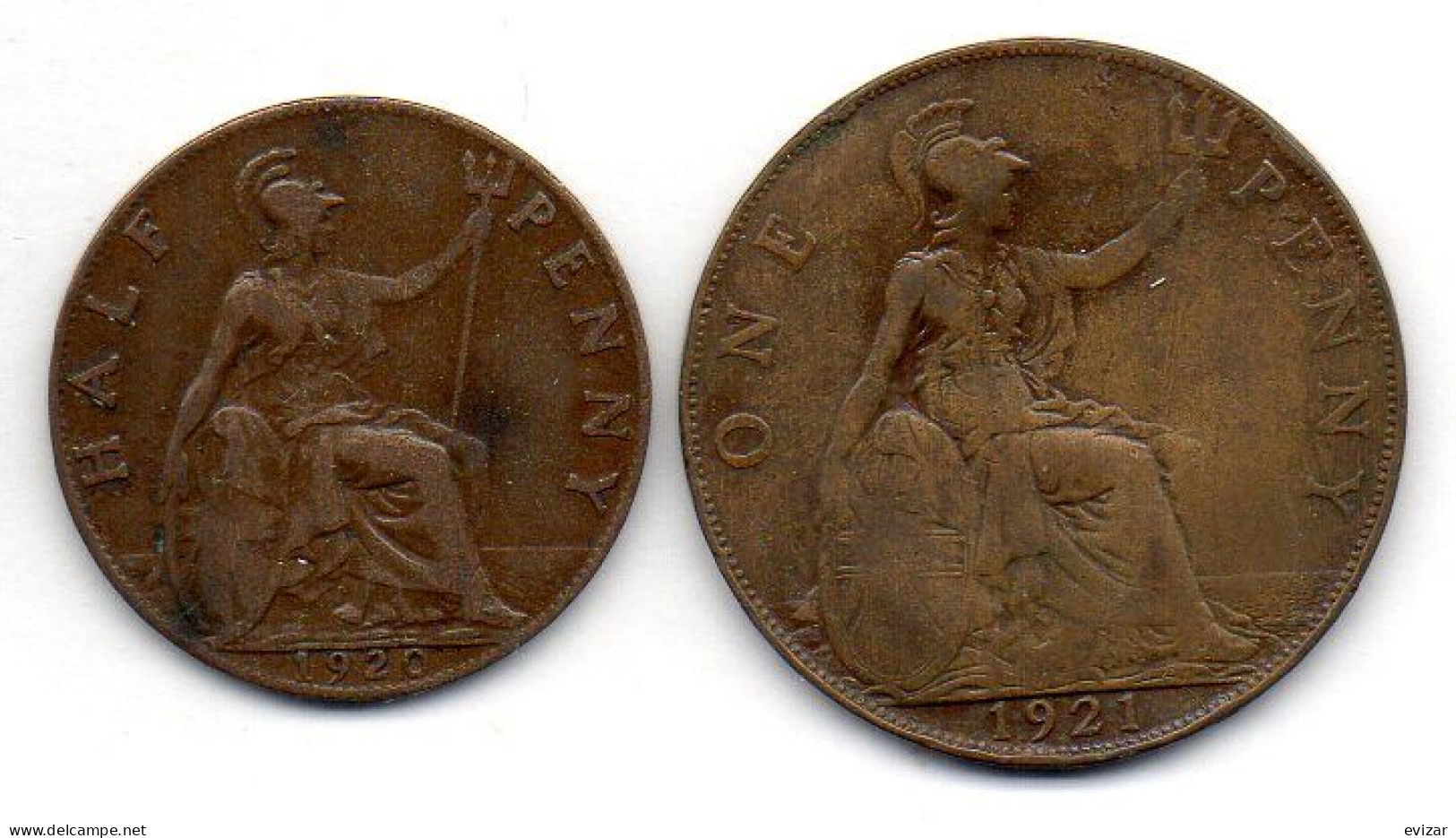 GREAT BRITAIN - Set Of Two Coins 1/2, 1 Penny, Bronze, Year 1920, 1921, KM # 809, 810 - Other & Unclassified